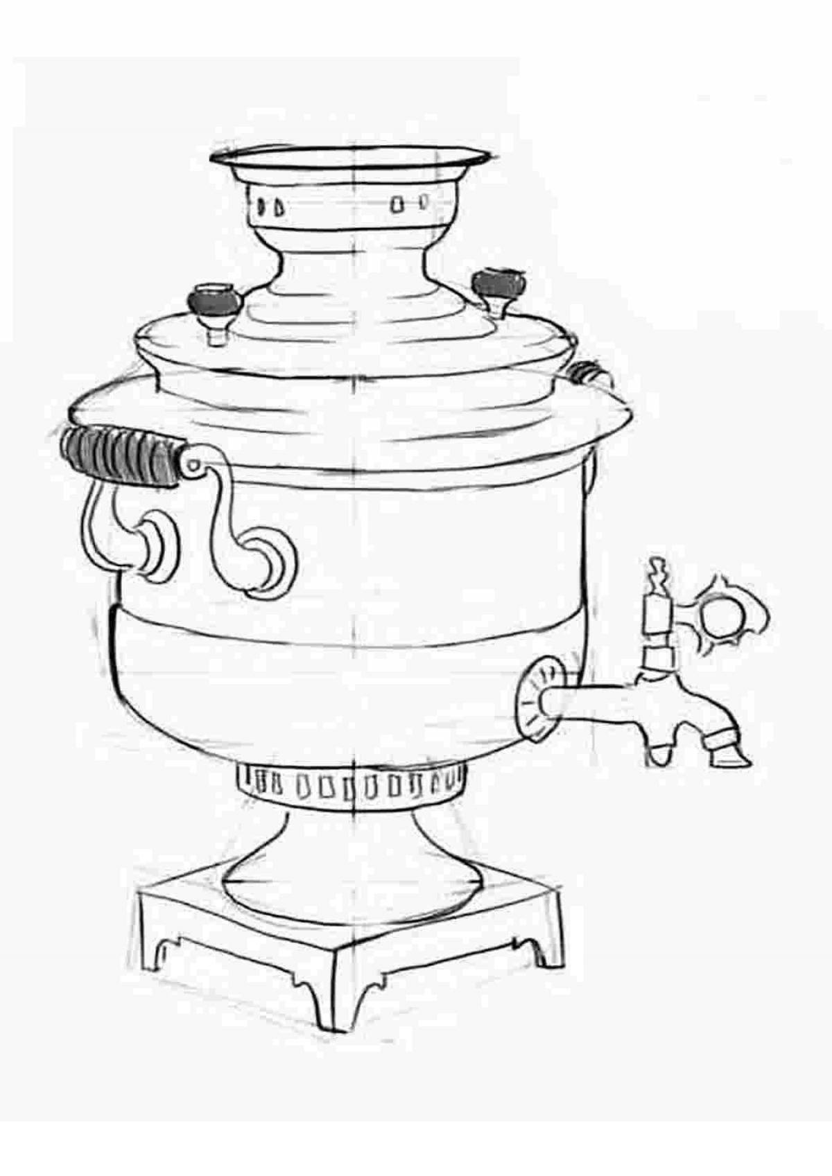 Funny samovar coloring book for children 3-4 years old