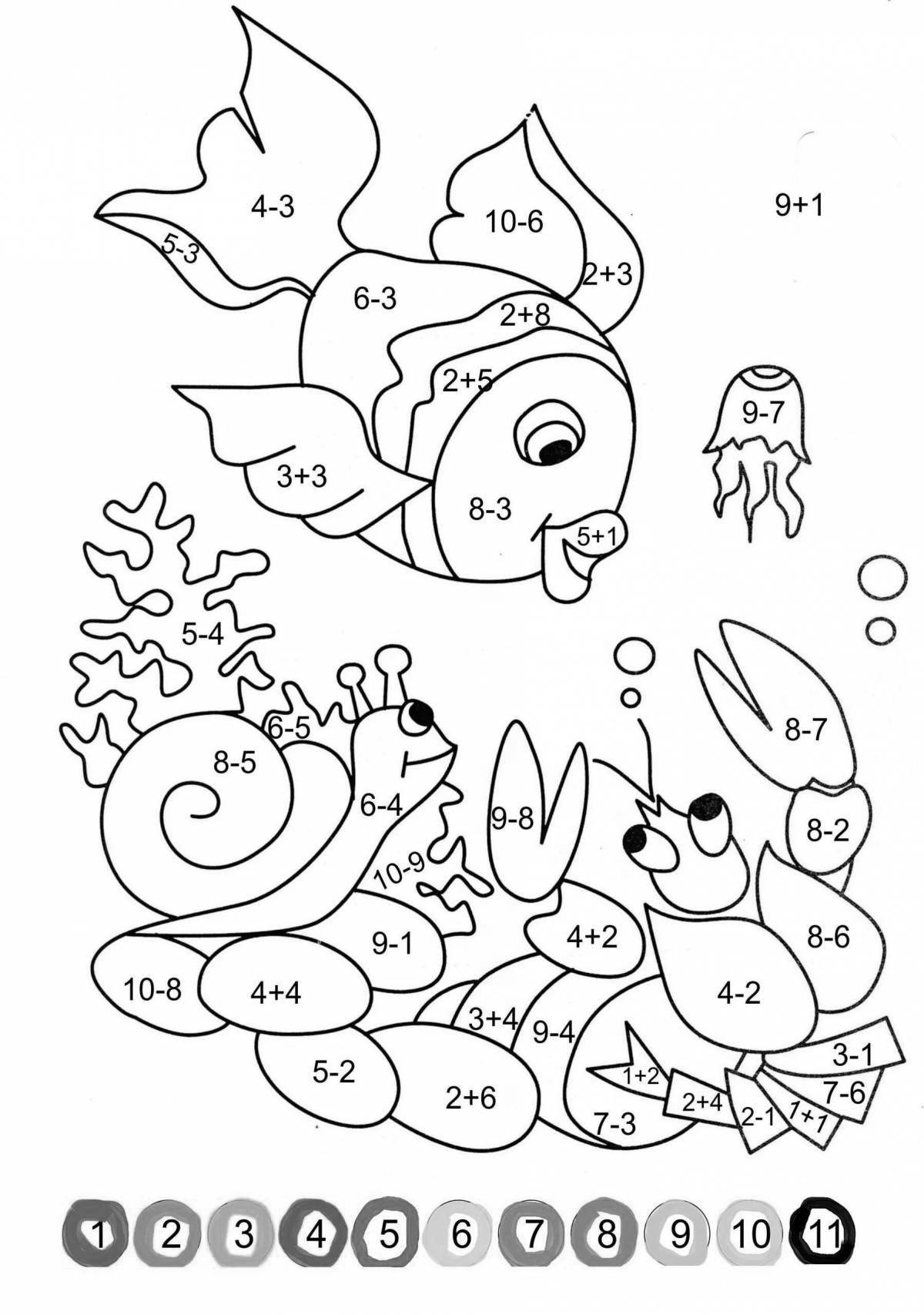 Funny counting within 5 coloring pages for preschoolers
