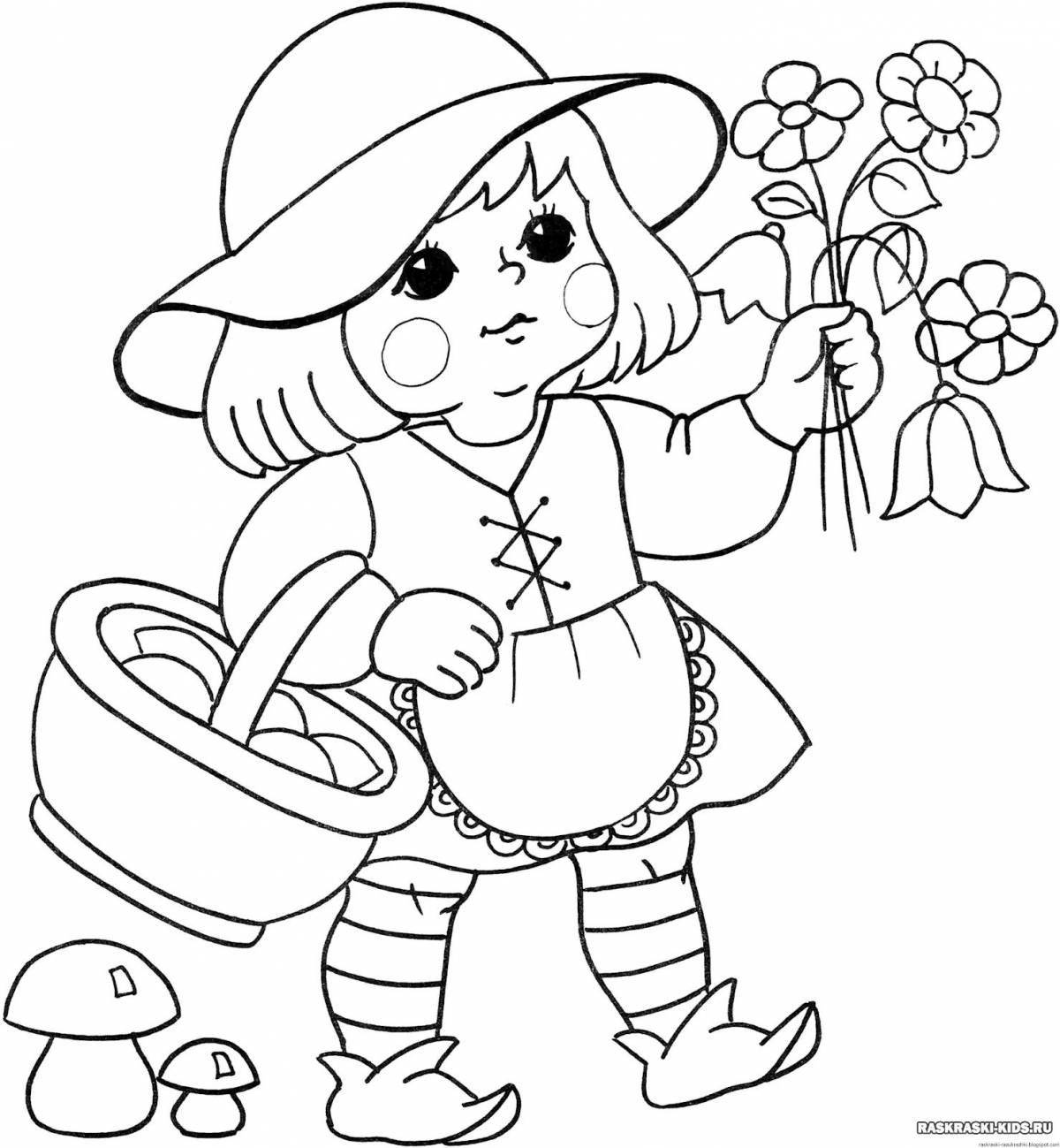 Colorful red riding hood coloring page