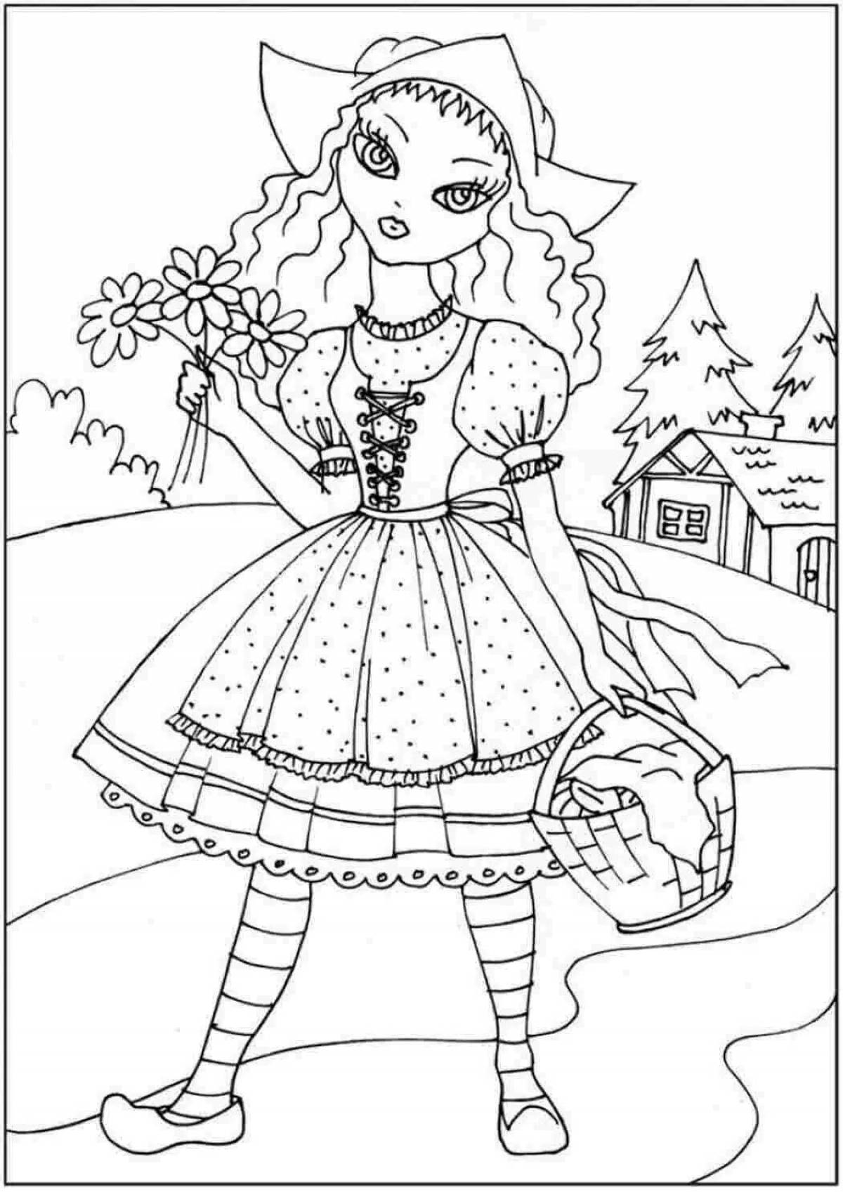 Coloring fairy tale little red riding hood