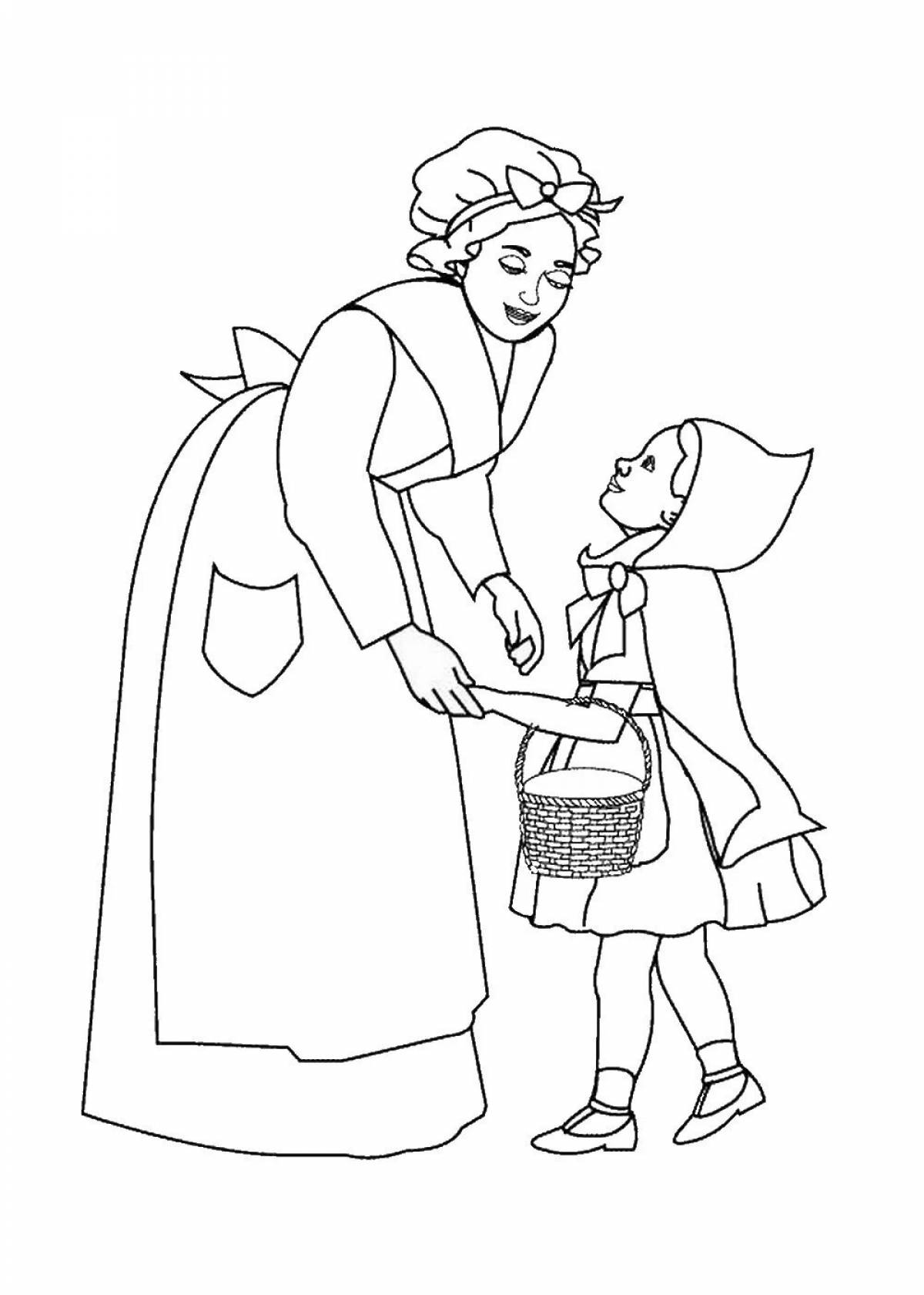 Coloring book animated little red riding hood
