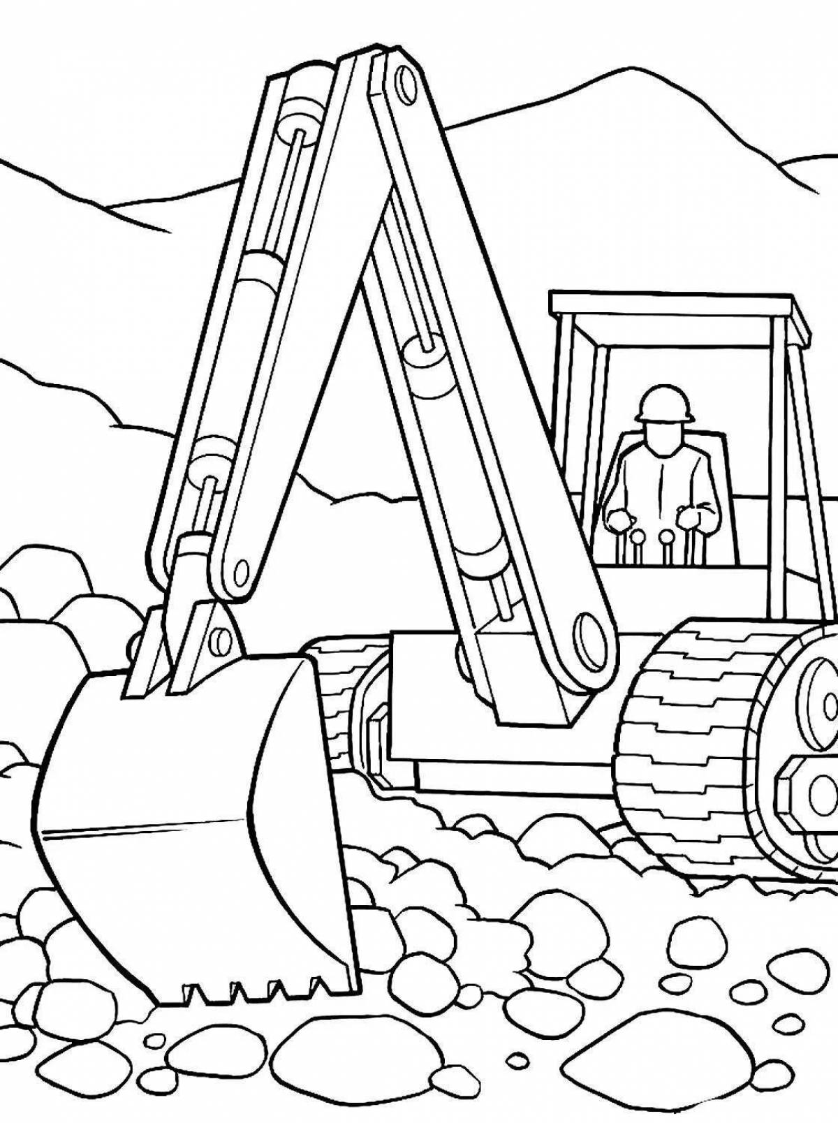 Colorful excavator coloring page for 5-6 year olds