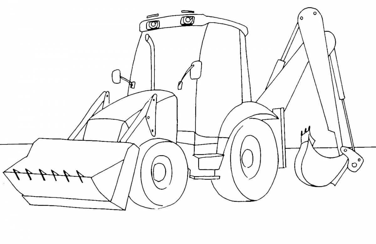 Playful excavator coloring page for 5-6 year olds