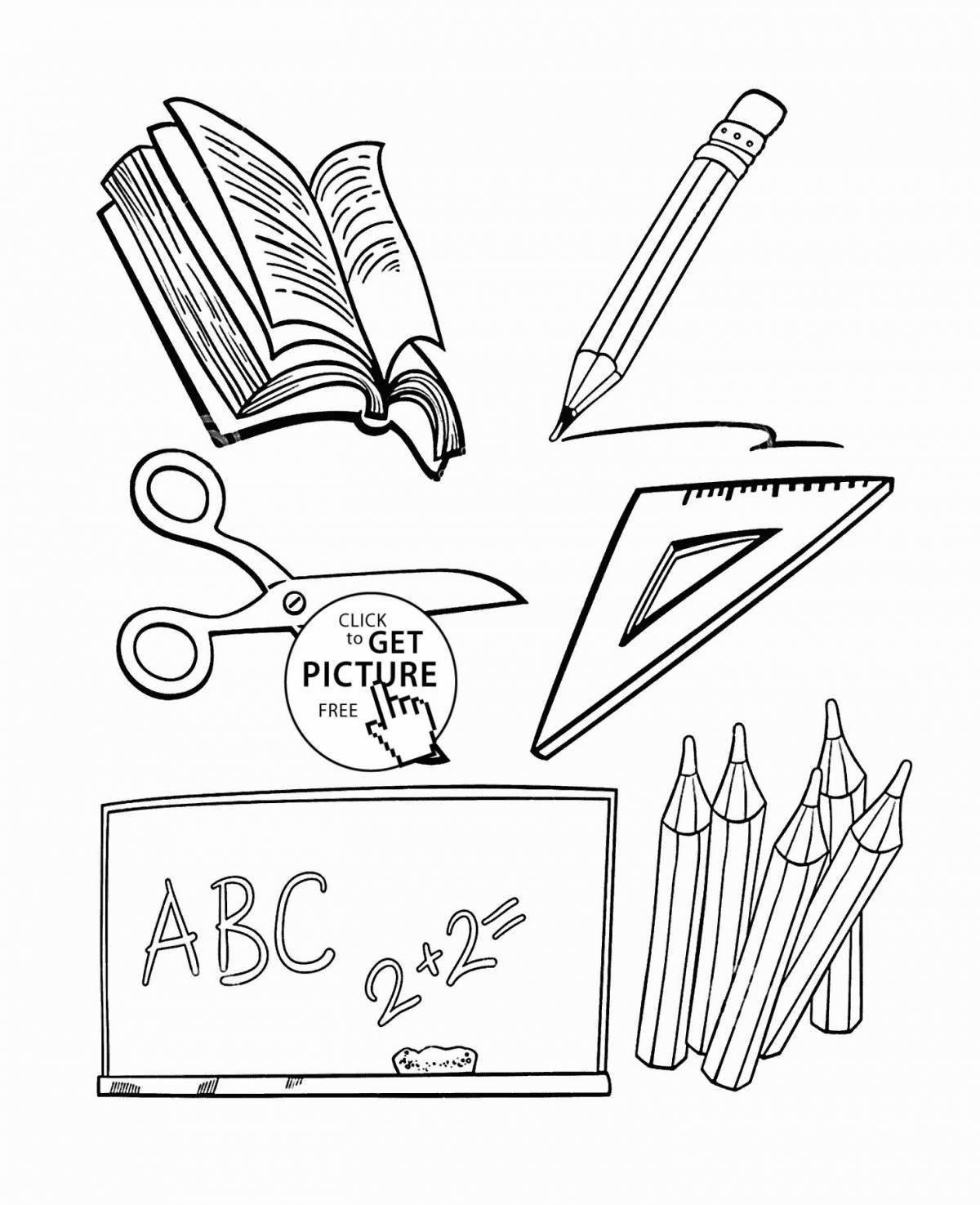 Playful school supplies coloring page