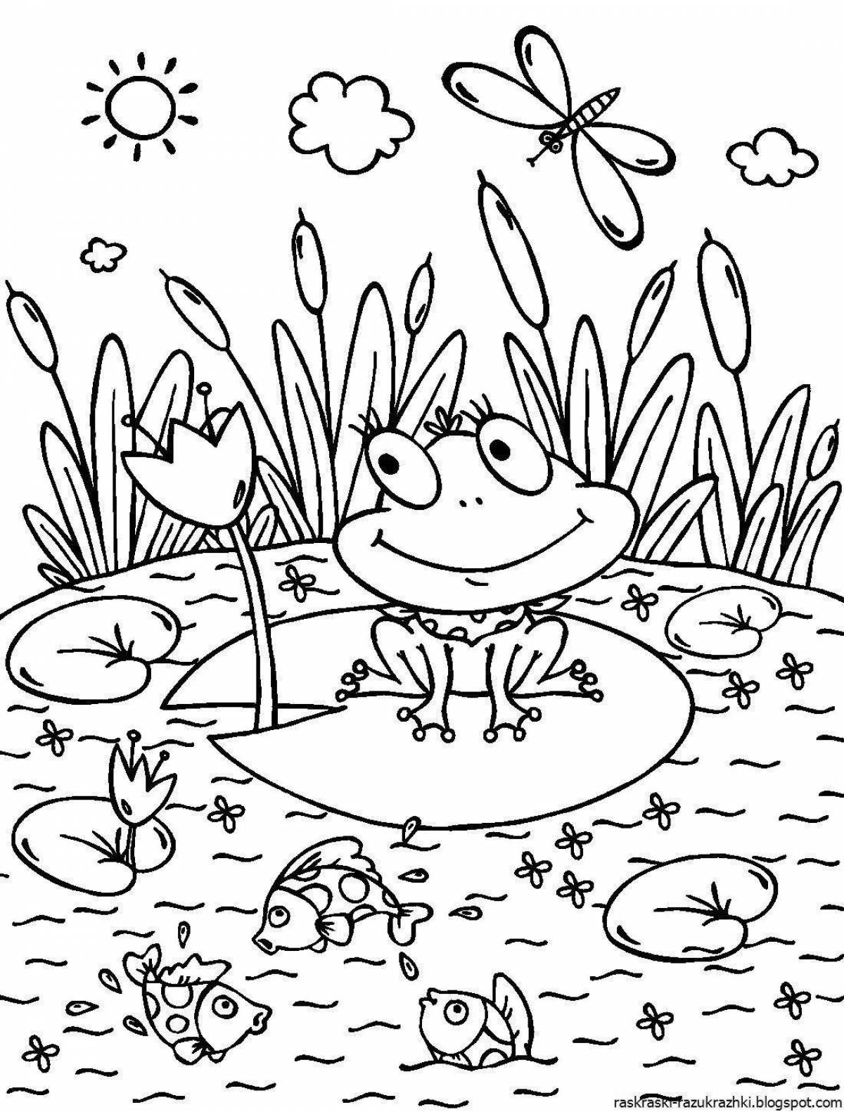 Fun coloring frog for kids