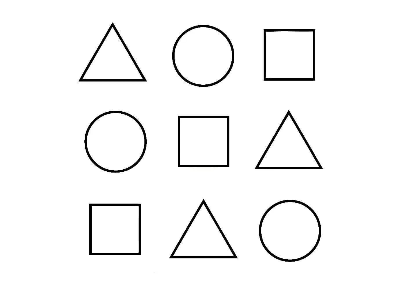 Раскраска для детей 2-3 года треугольник, круг, квадрат распечатать