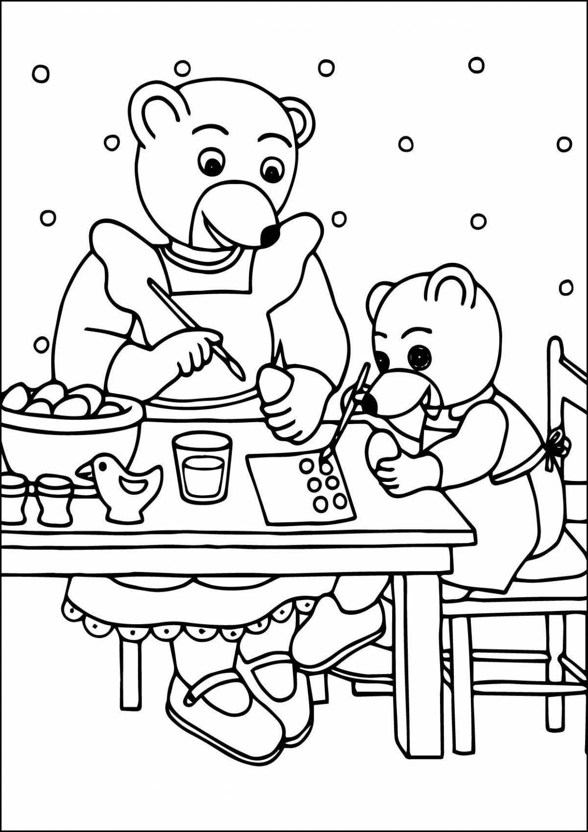 Яркая раскраска «три медведя» для малышей