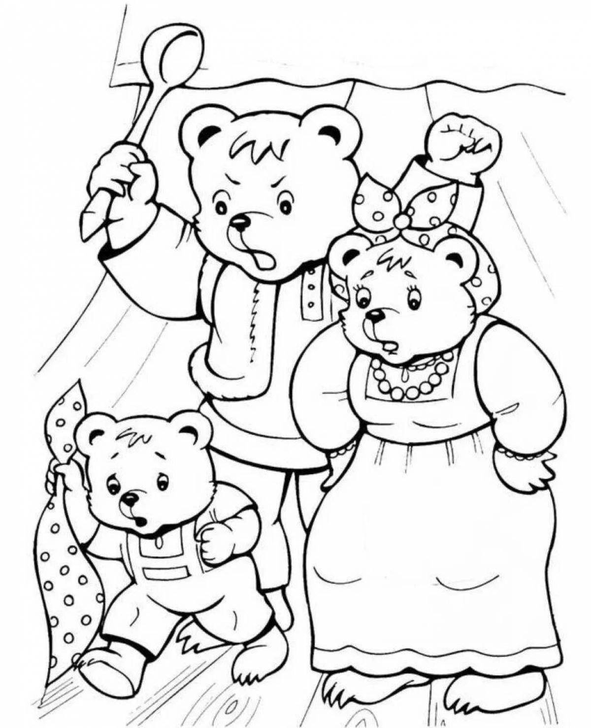 Страница раскраски «три медведя» для младших школьников