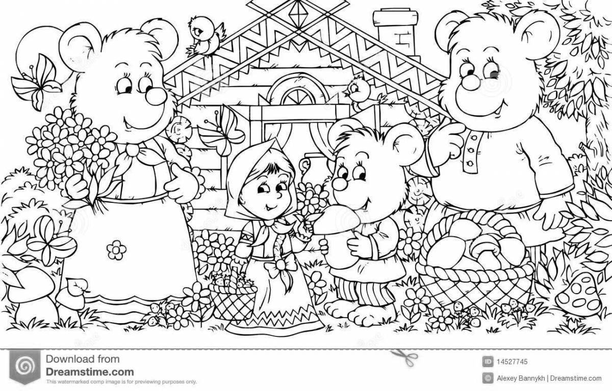 Яркие раскраски три медведя для дошкольников