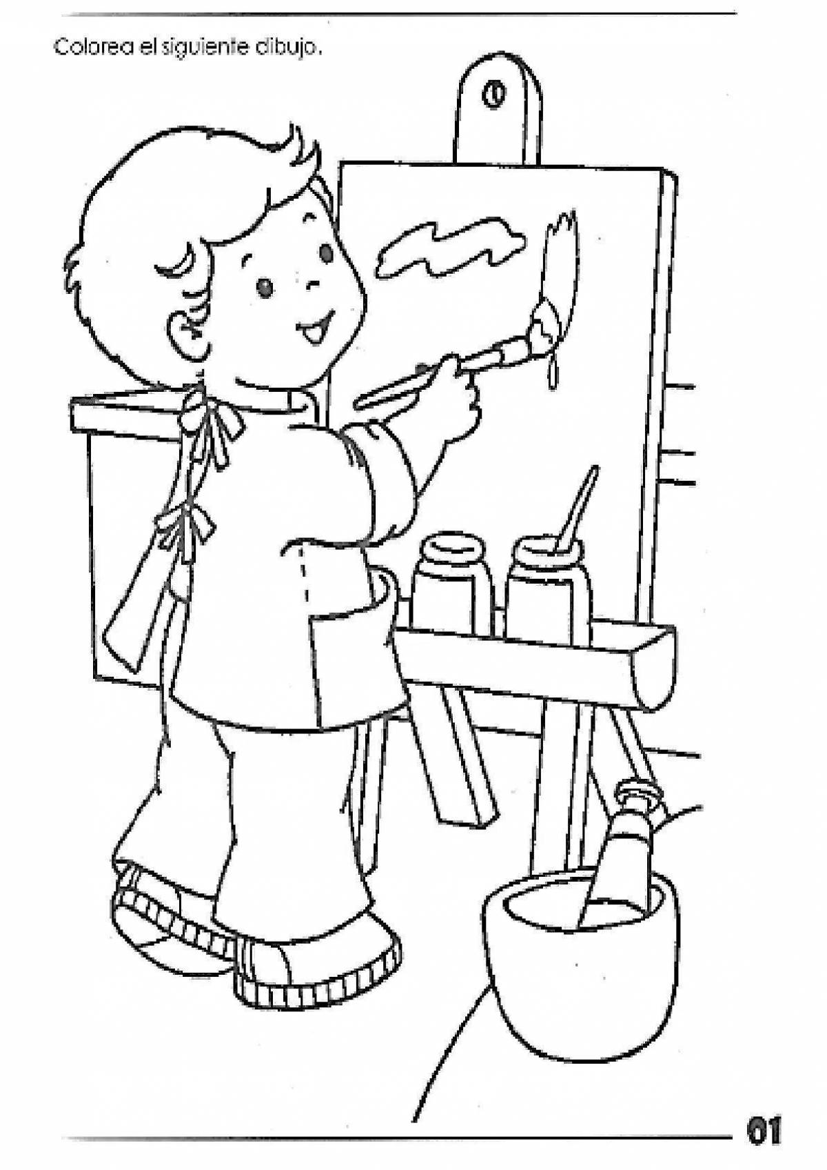 Colorful cashier coloring page