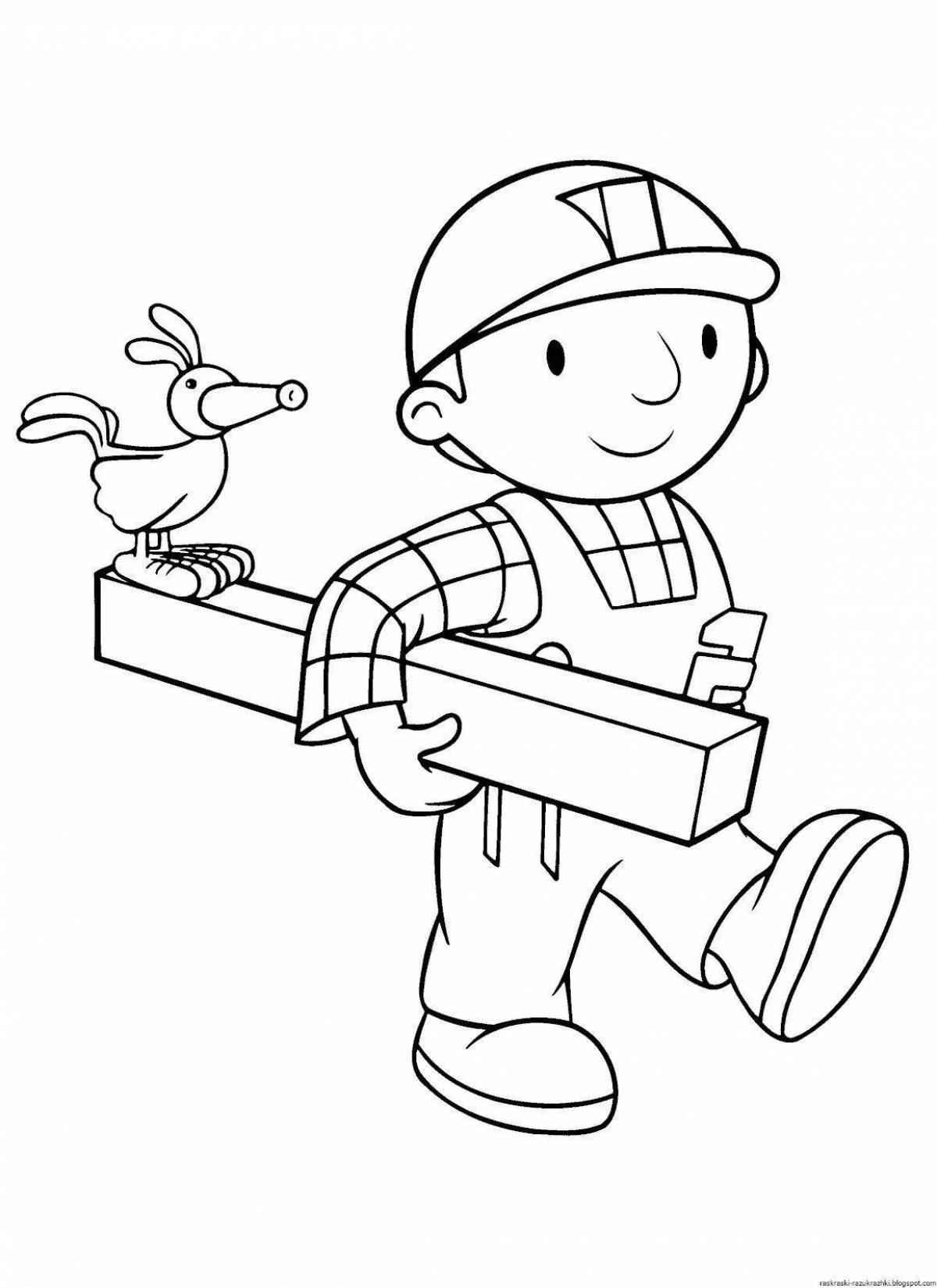 Colorful builder coloring page