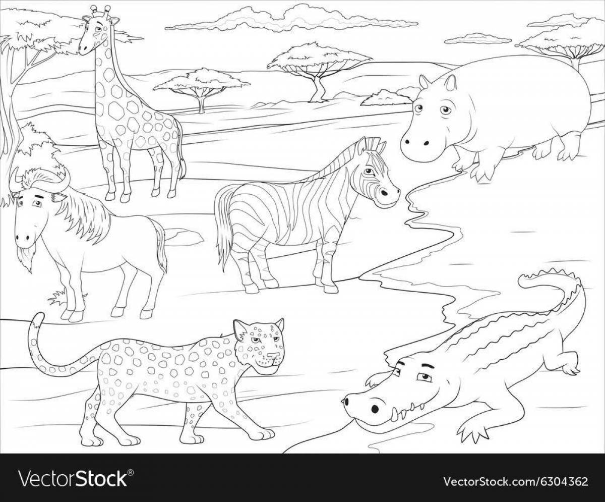 A fascinating coloring book animals of hot countries for children 5-6 years old