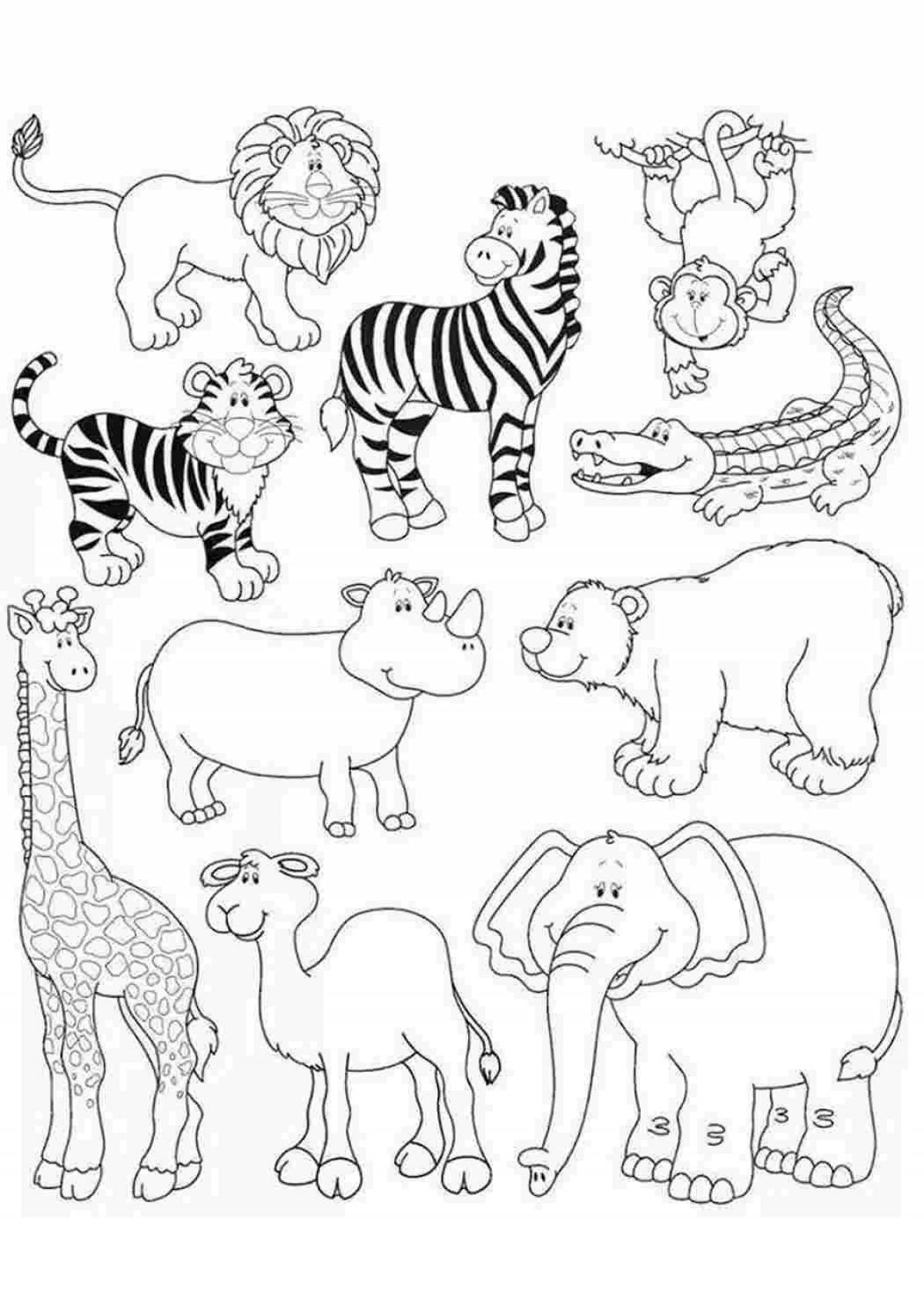 Fancy coloring animals of hot countries for children 5-6 years old