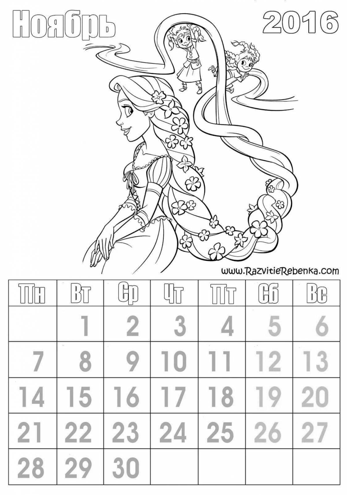 Colorful coloring calendar for kids