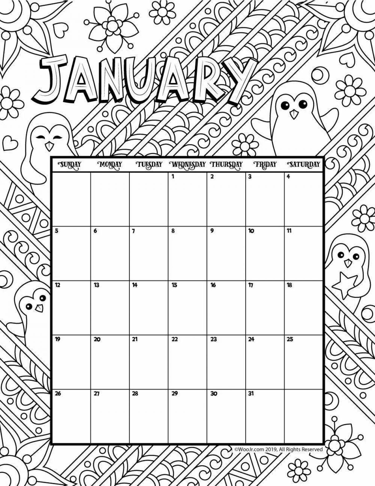 Fun coloring calendar for kids