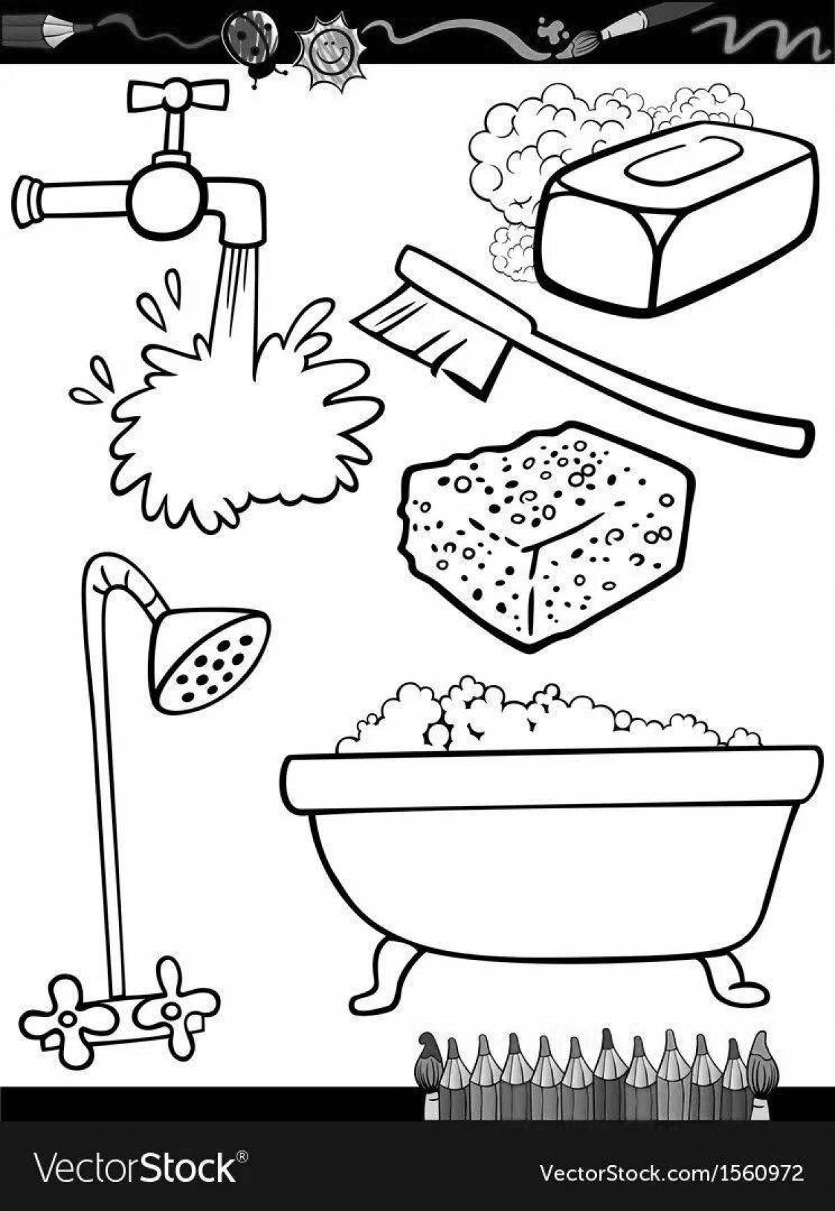 Colorful hygiene coloring page for students