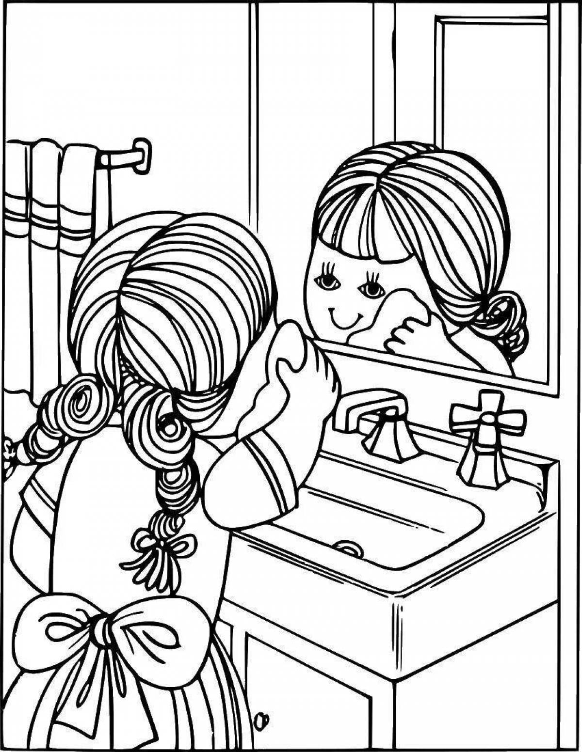 Entertaining hygienic coloring book for children