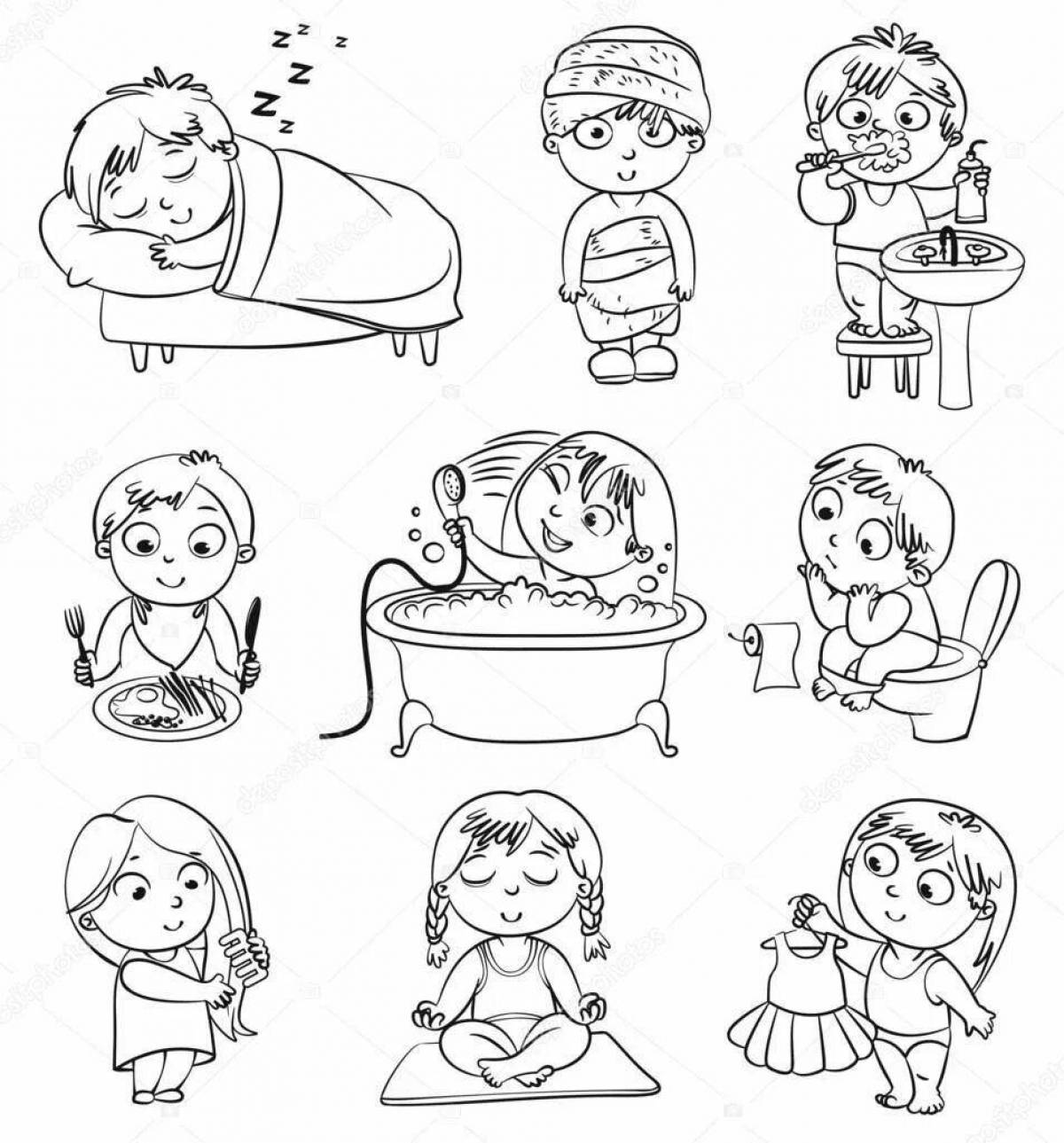 Colorful hygiene coloring page for beginners