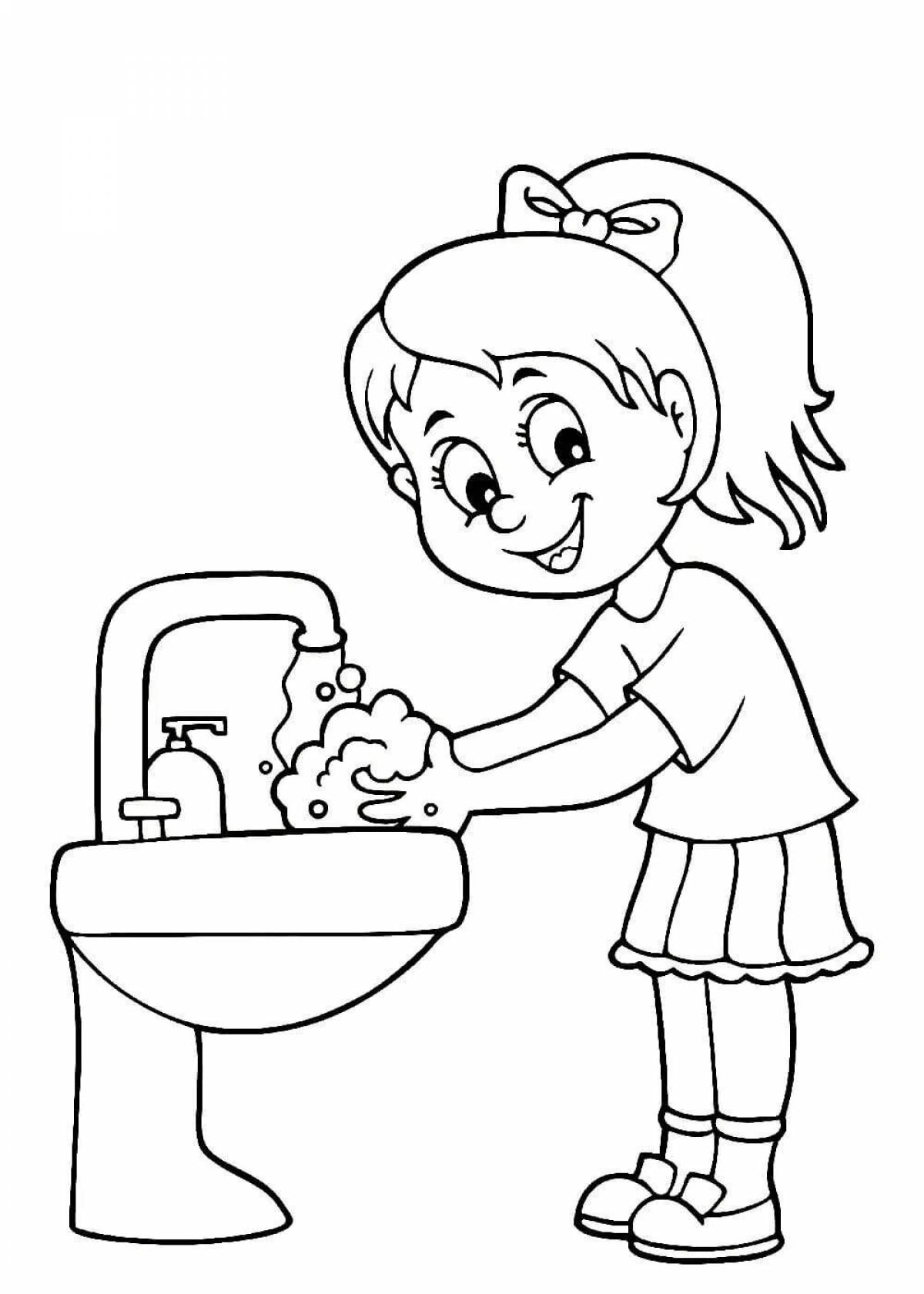 Книга раскраски мальчик мыть руки тема 1 - eps10 векторной иллюстрации .