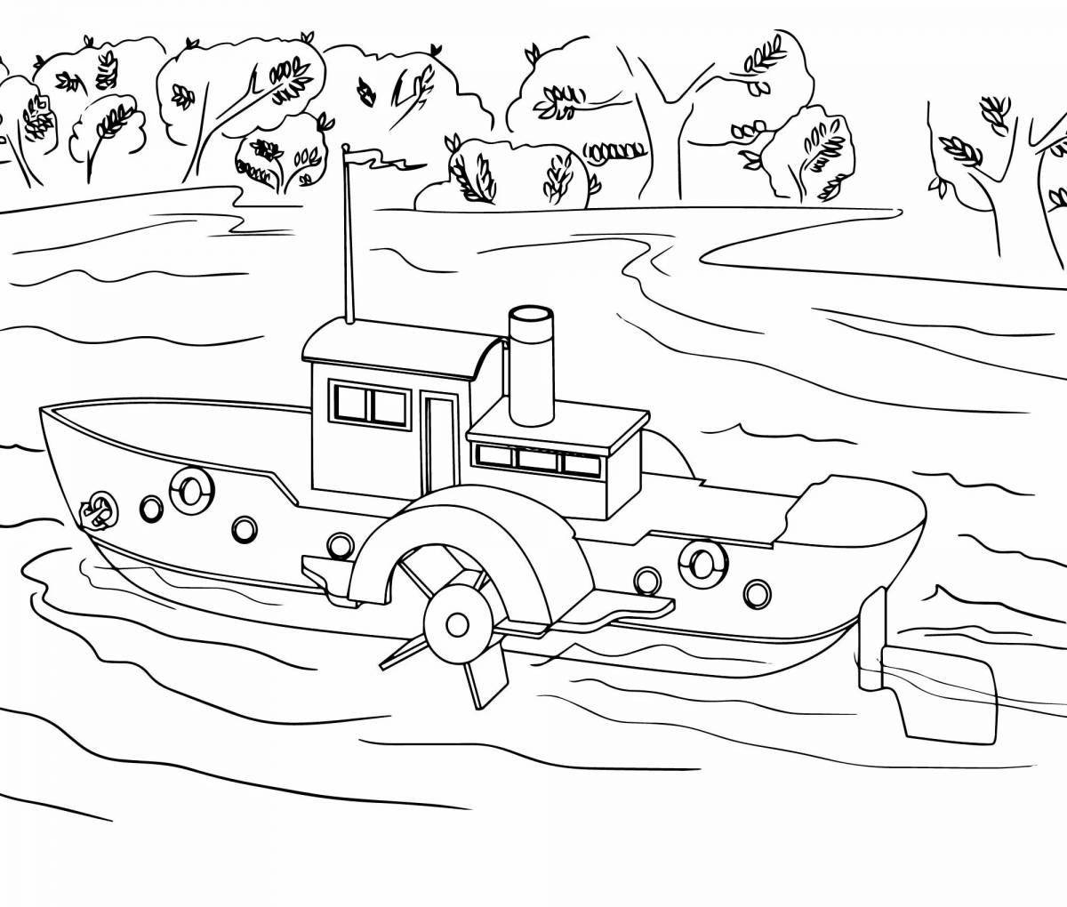 Playful steamship coloring page for kids