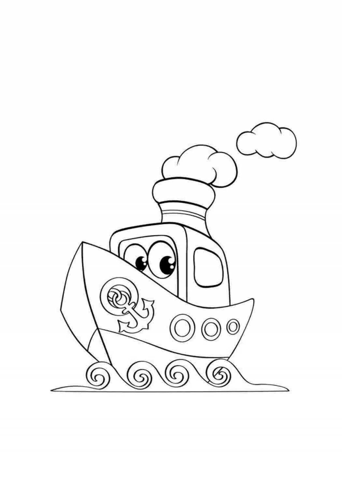 Coloring page funny steamer for kids