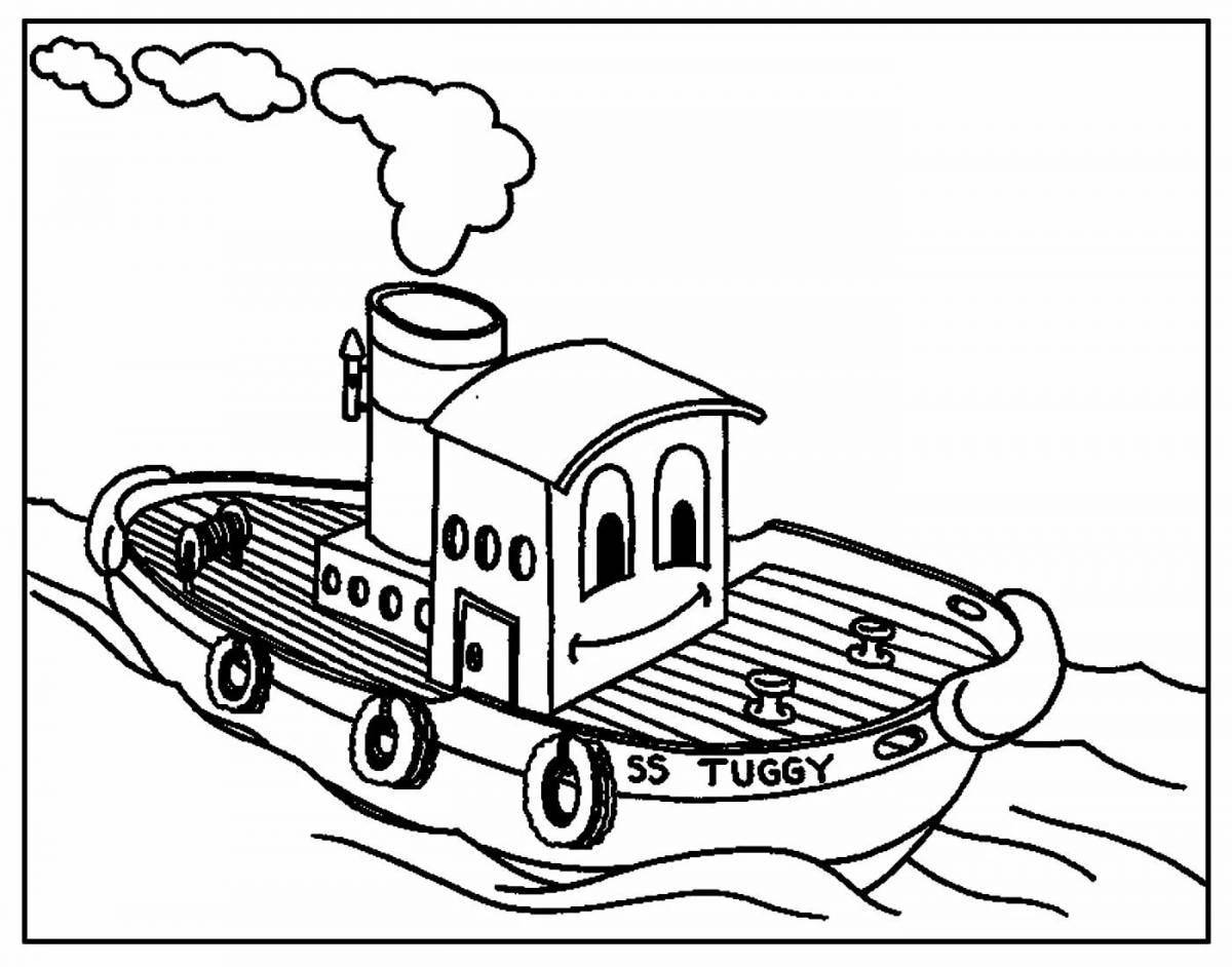 Юмористическая раскраска пароход для детей