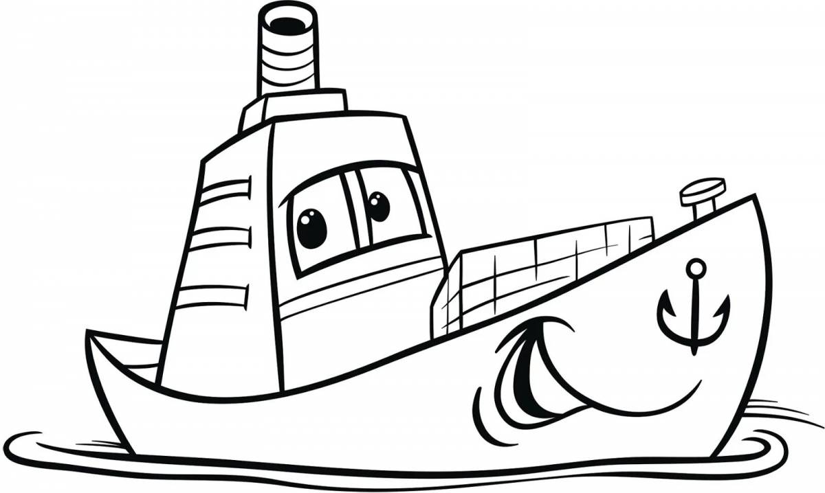 Coloring page funny ship for kids