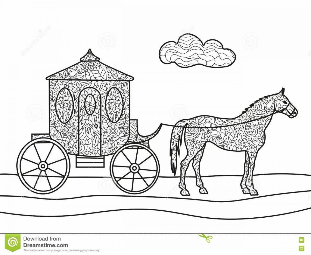 Лошадь с тележкой раскраска для детей