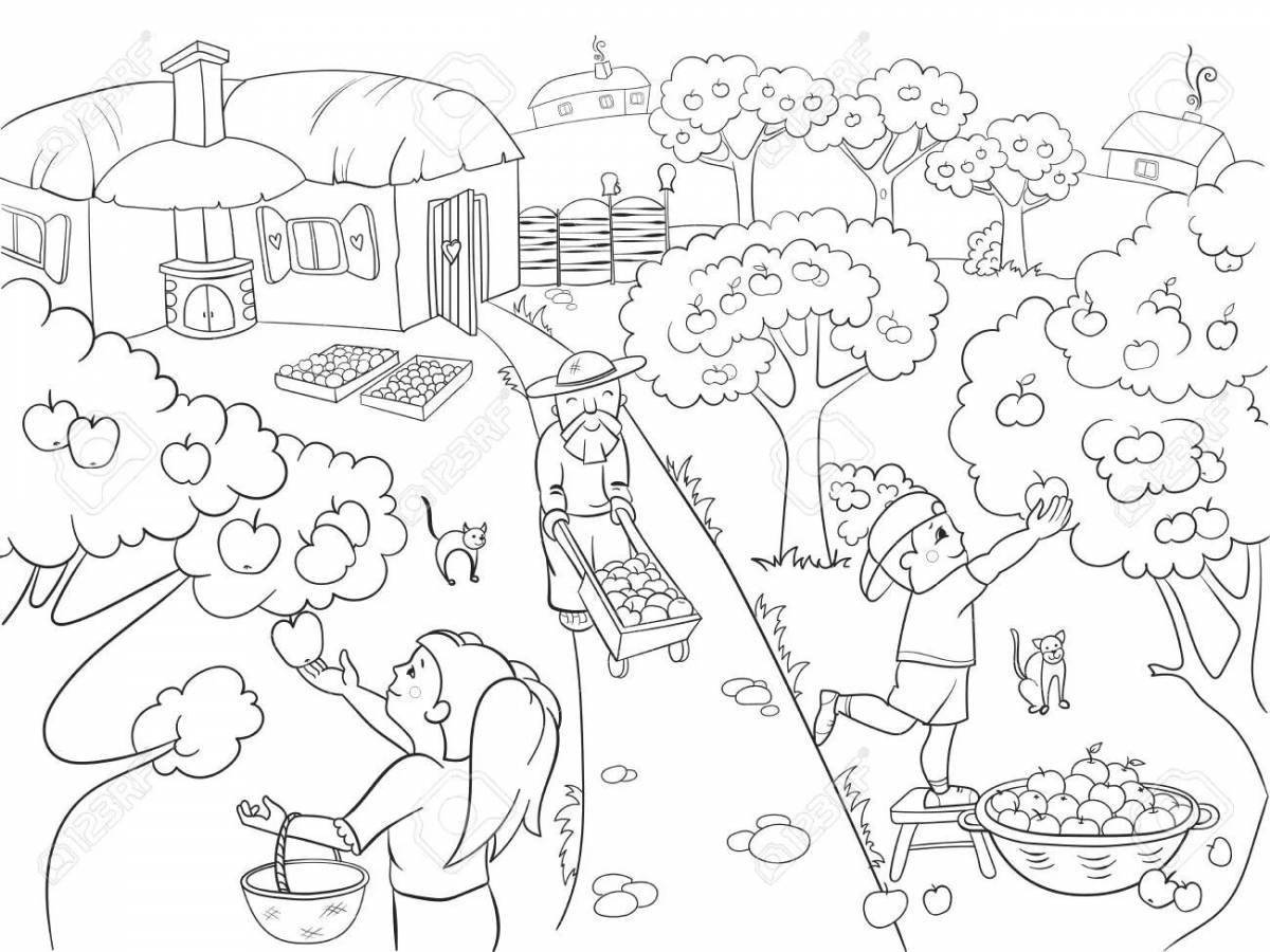 Раскраска сбор урожая в саду