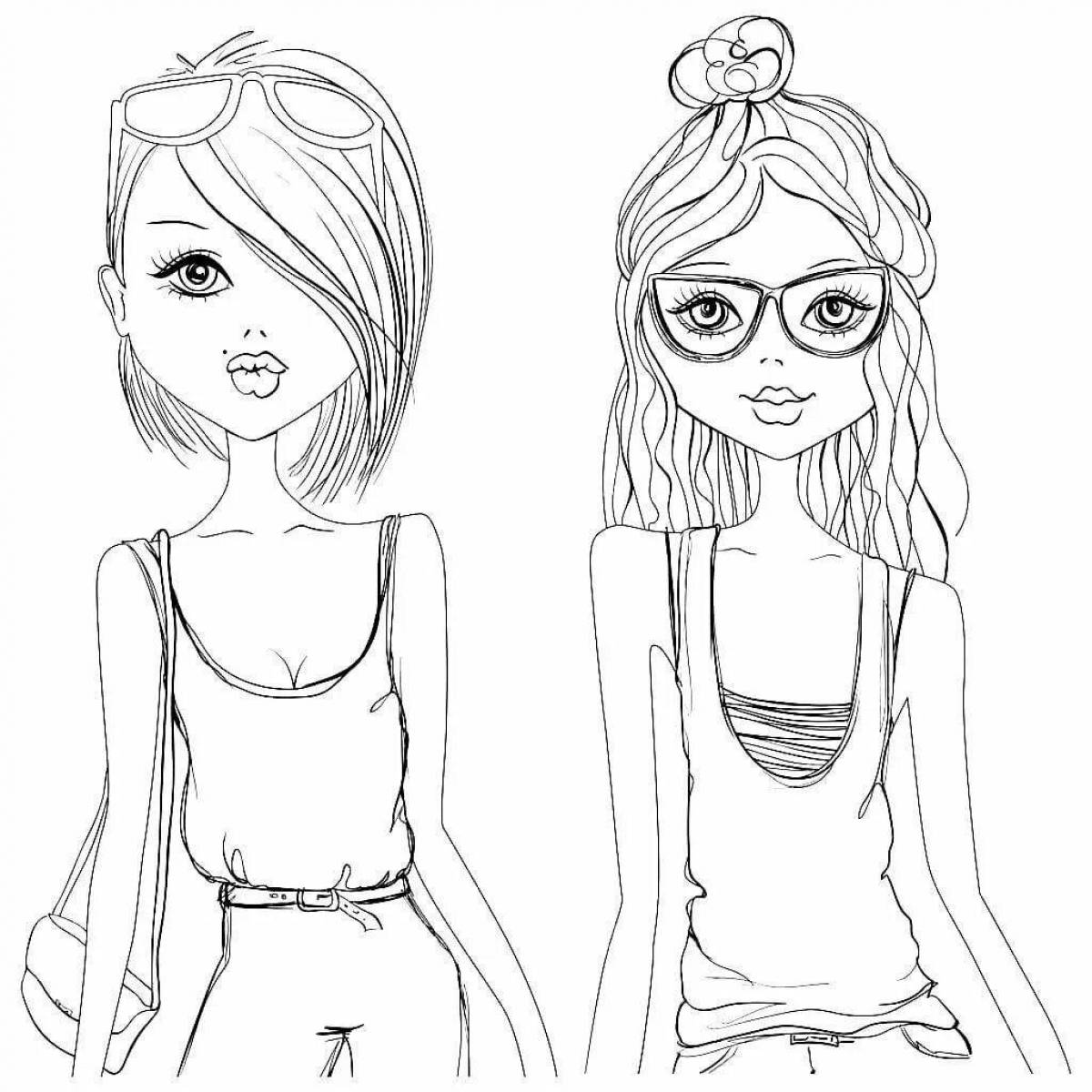 Adorable fashionista cheek battle coloring page