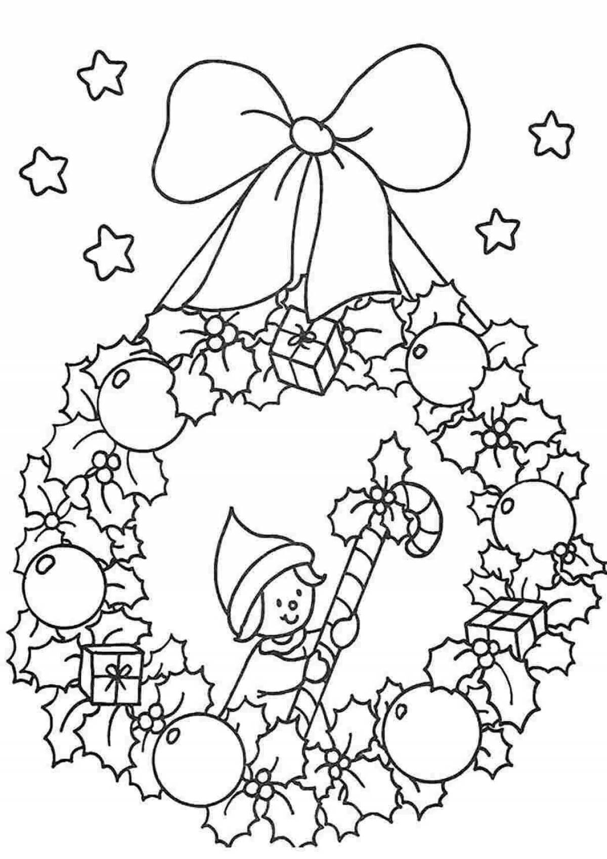 Children's colorful Christmas wreath coloring book