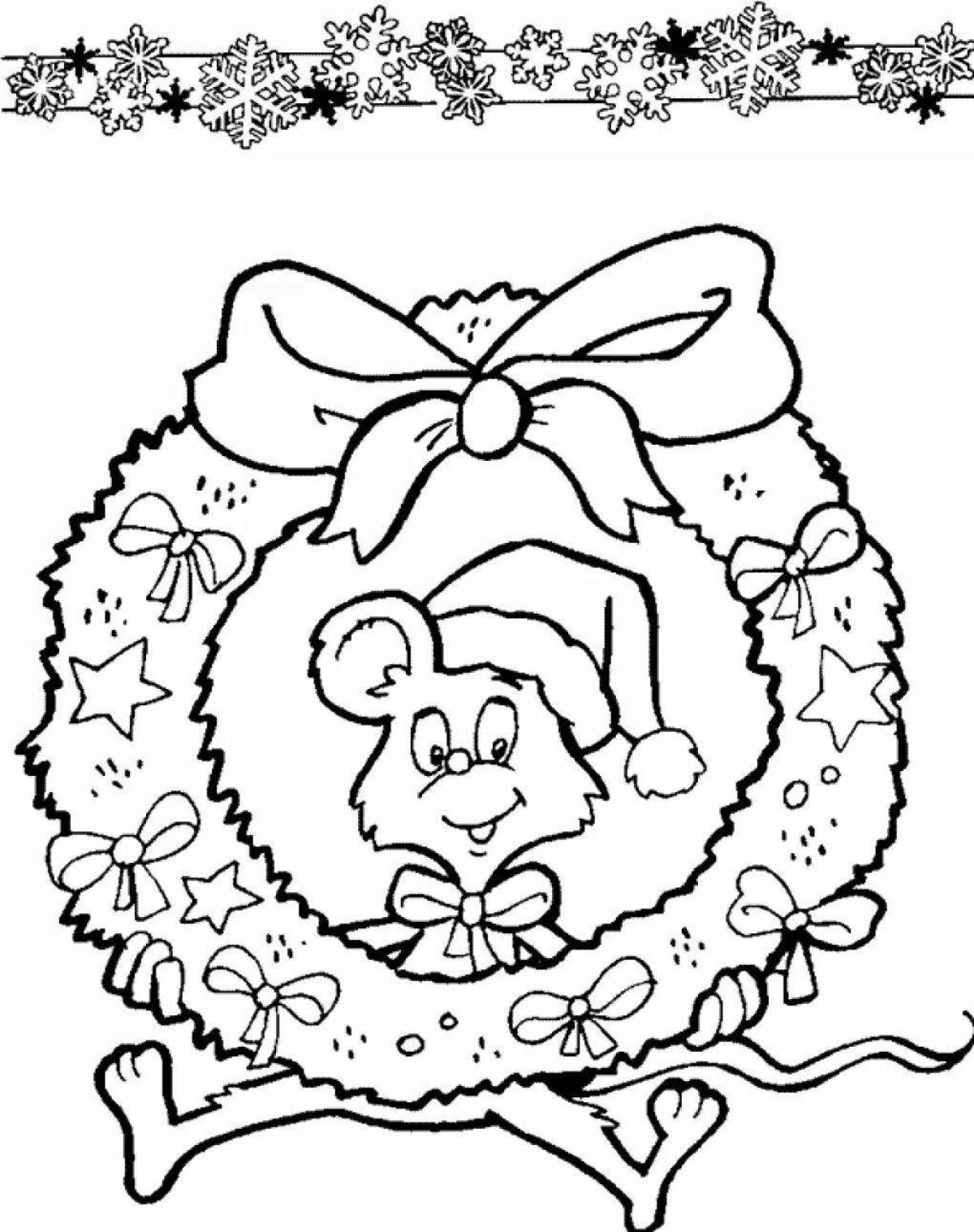 Glamourous Christmas wreath coloring book for kids