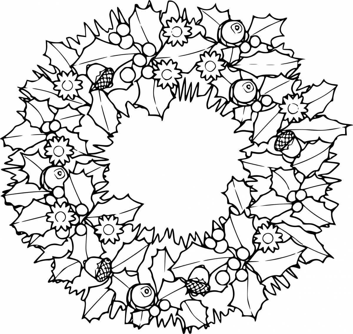 Decorated Christmas wreath coloring book for kids