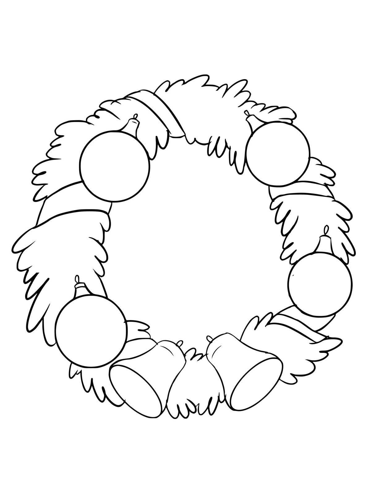 Large Christmas wreath coloring book for kids