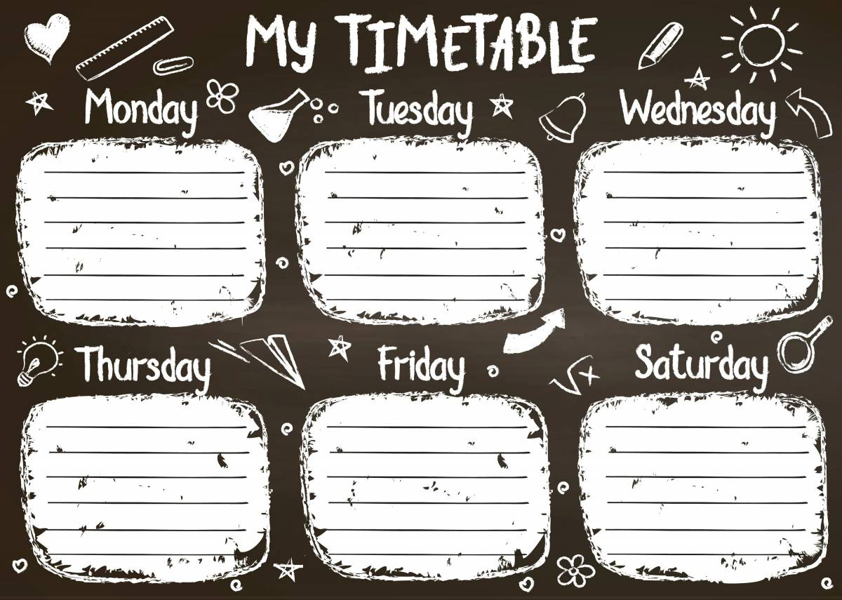 Colorful and detailed timetable for boys
