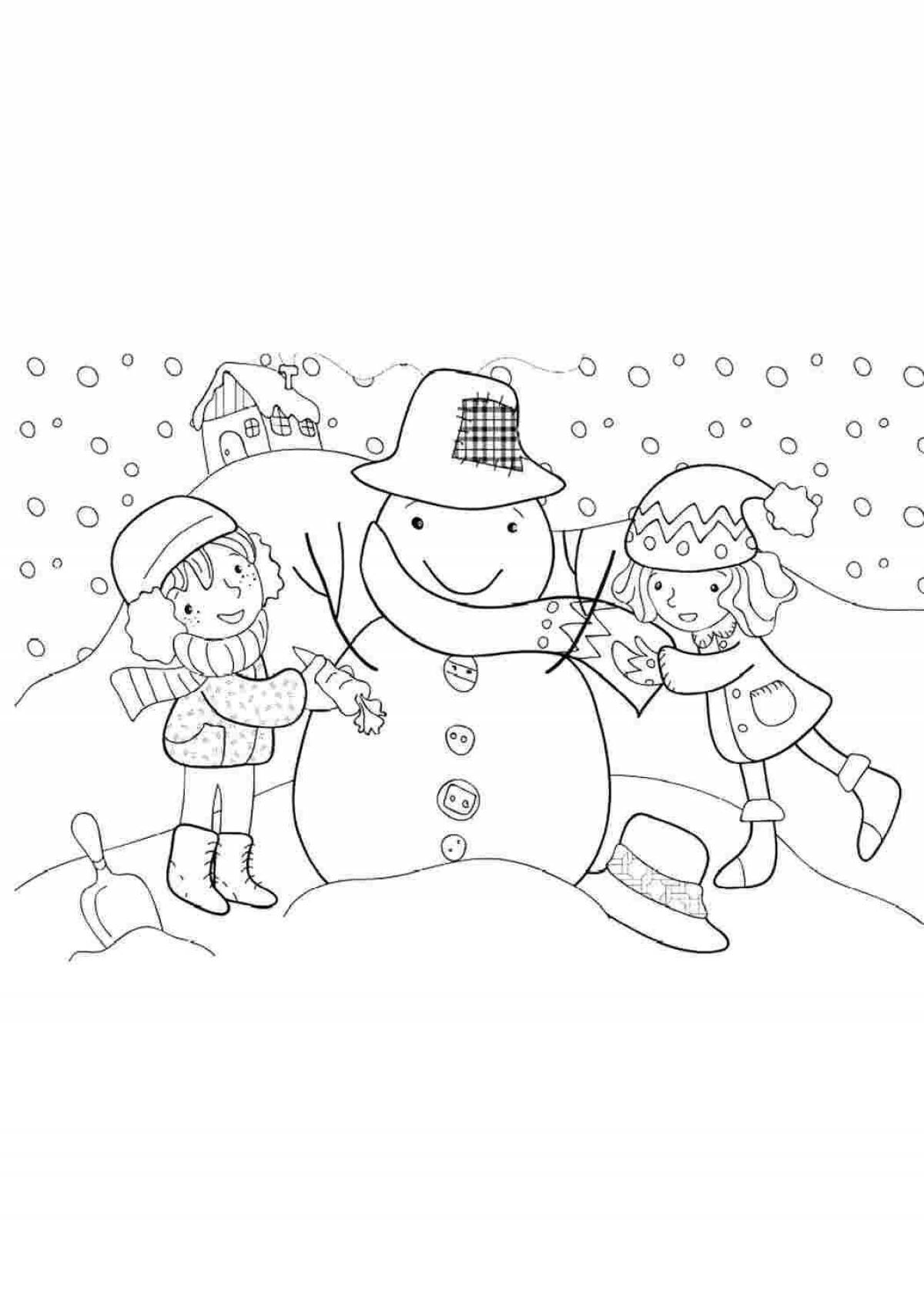 Веселая раскраска зимние каникулы для детей