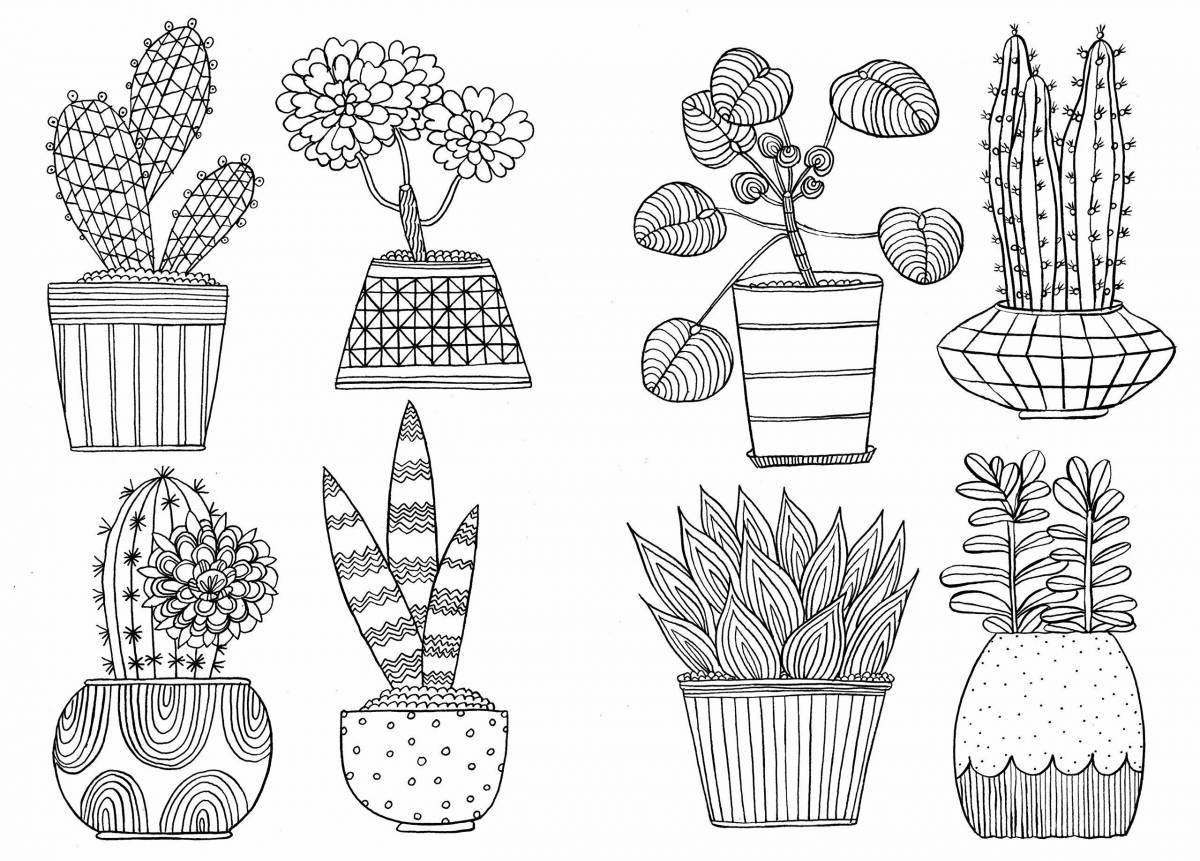 Bold houseplant coloring page for preschoolers