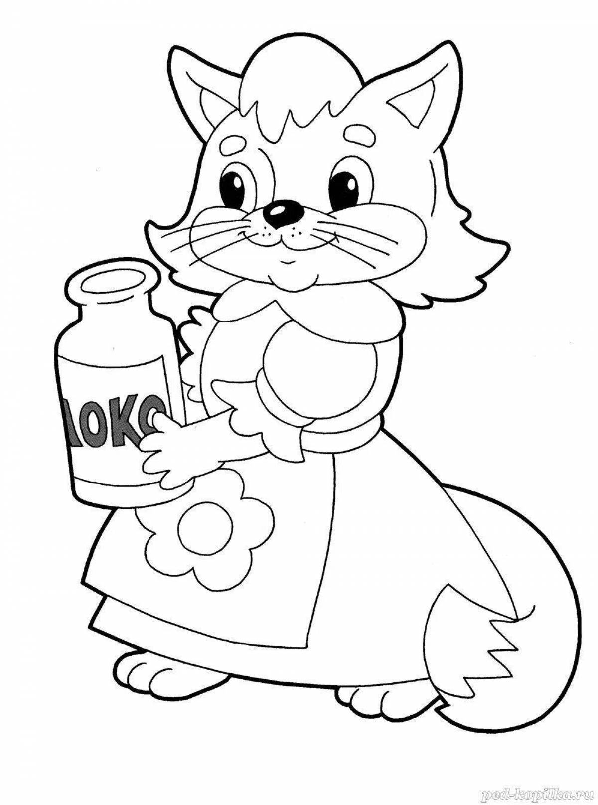 Coloring page happy cat house for kids