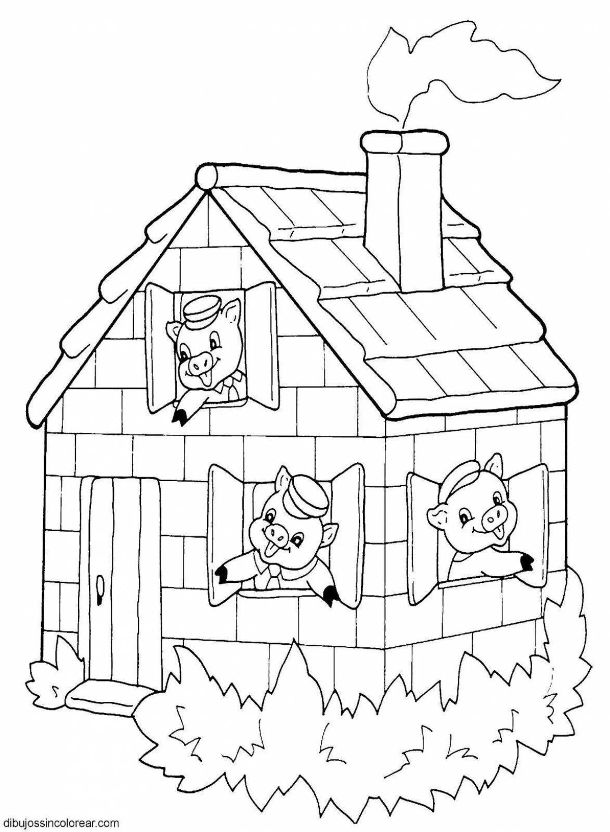 Выдающаяся страница раскраски кошачьего домика для дошкольников