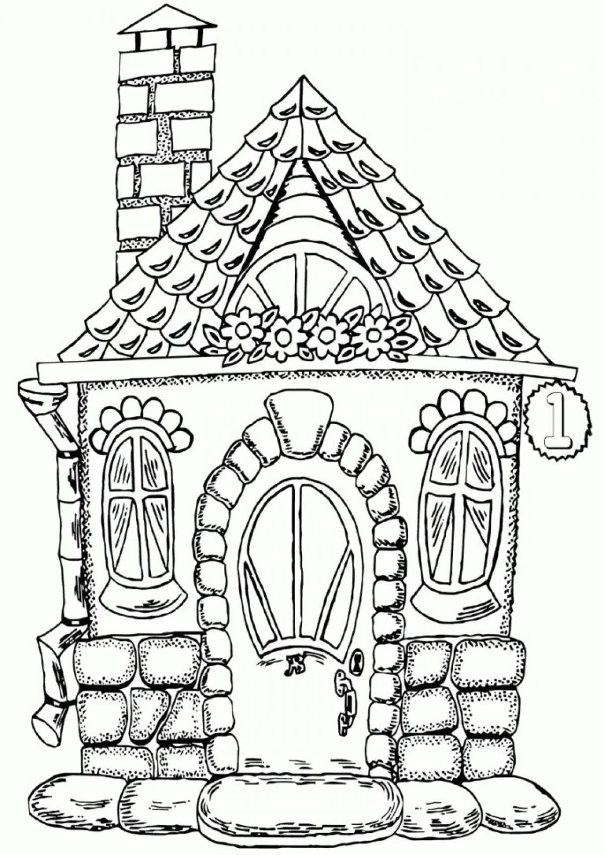 Sparkly cat house coloring page for students