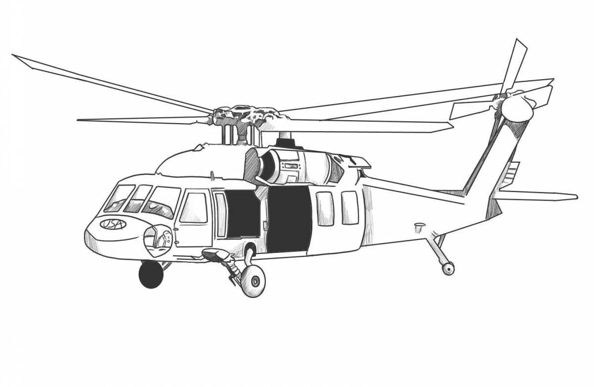 Великолепная раскраска военного вертолета для детей