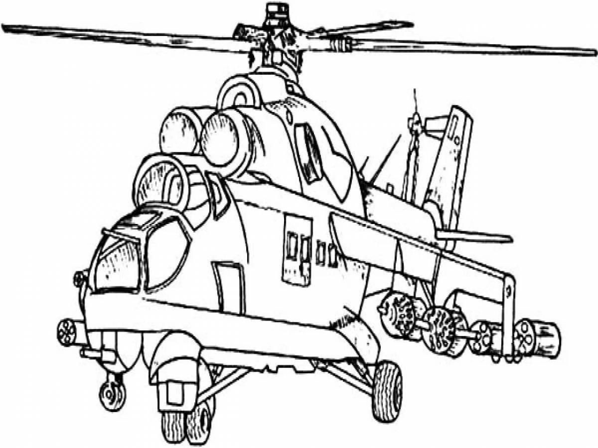 Adorable military helicopter coloring page for kids