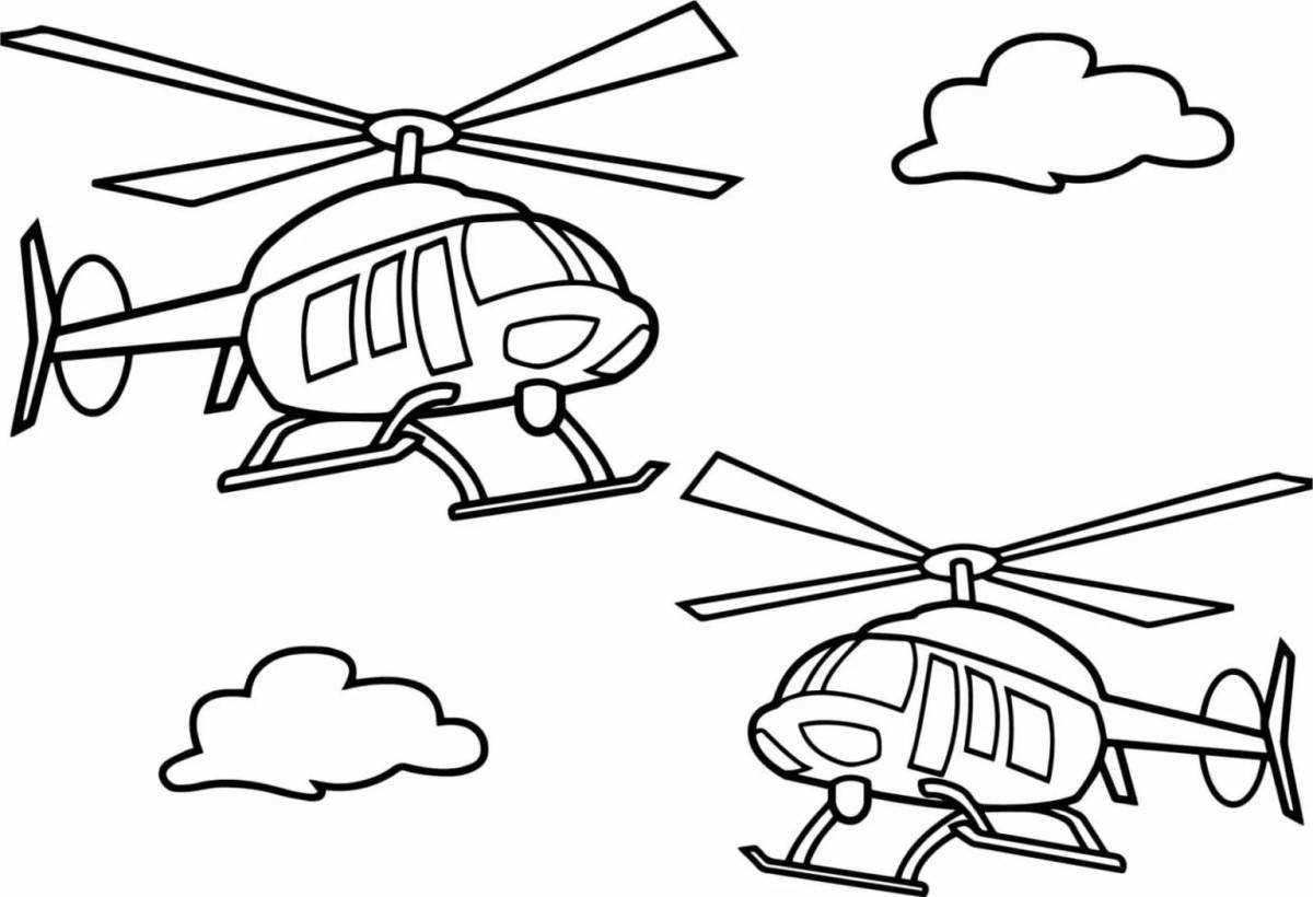 A fun coloring book with a military helicopter for kids