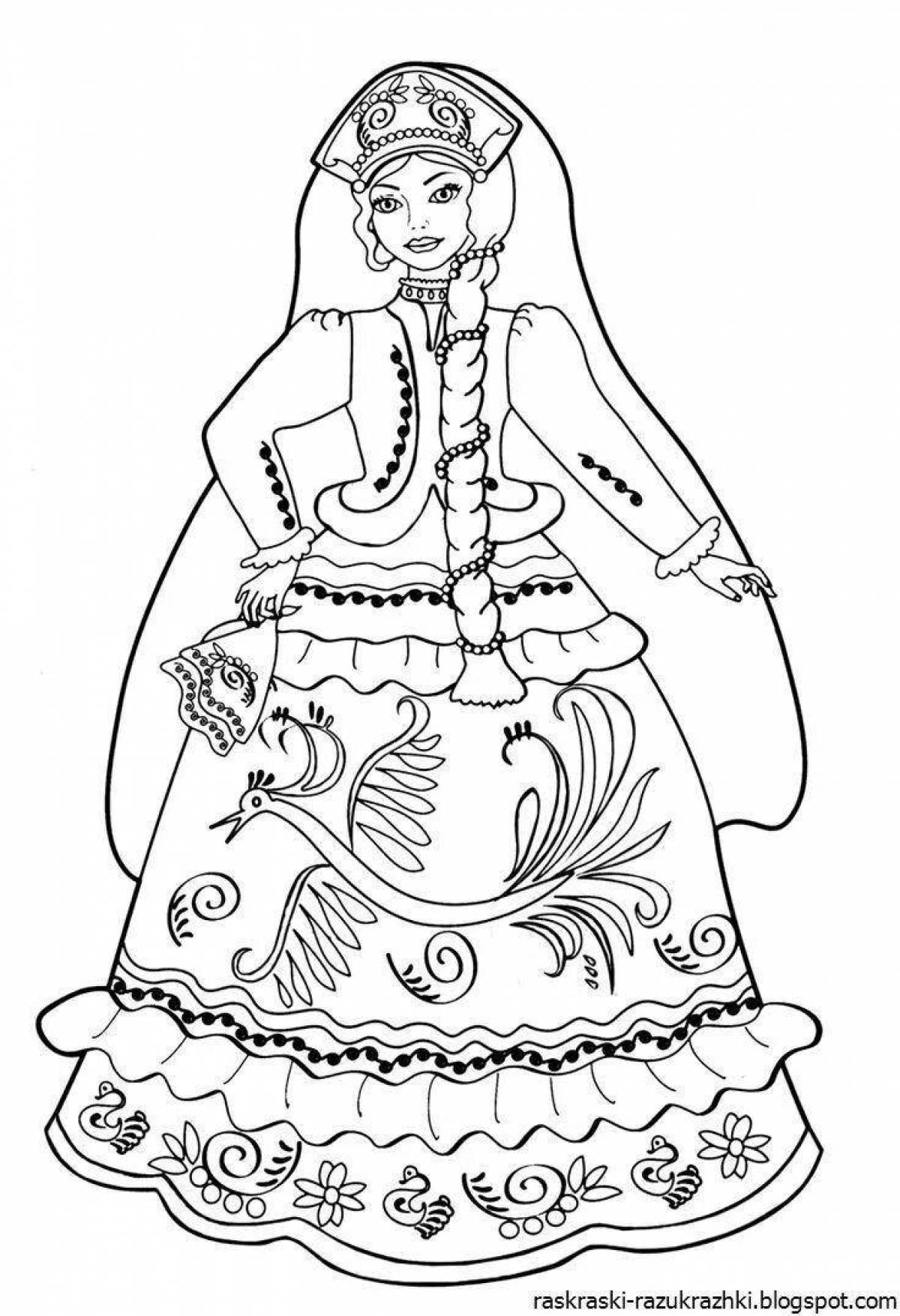 Playful Russian costume coloring page for toddlers