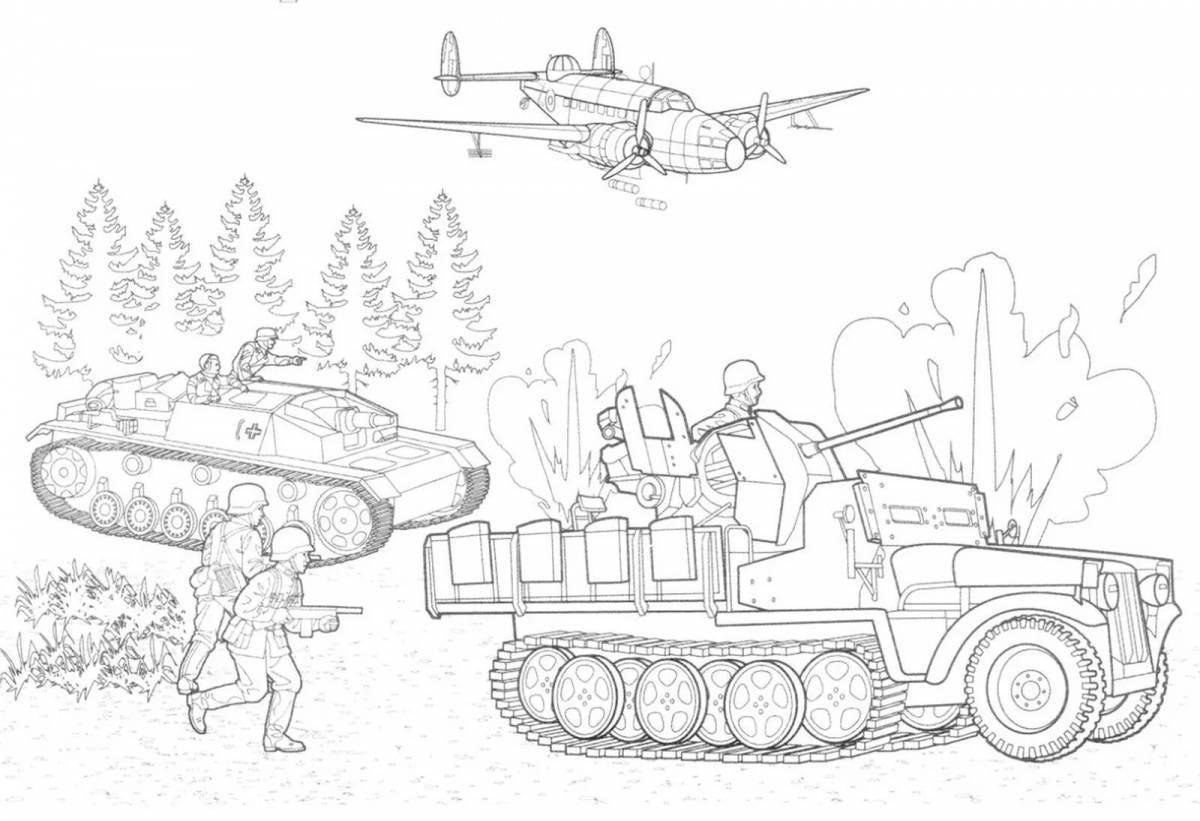 Creative military coloring for schoolchildren