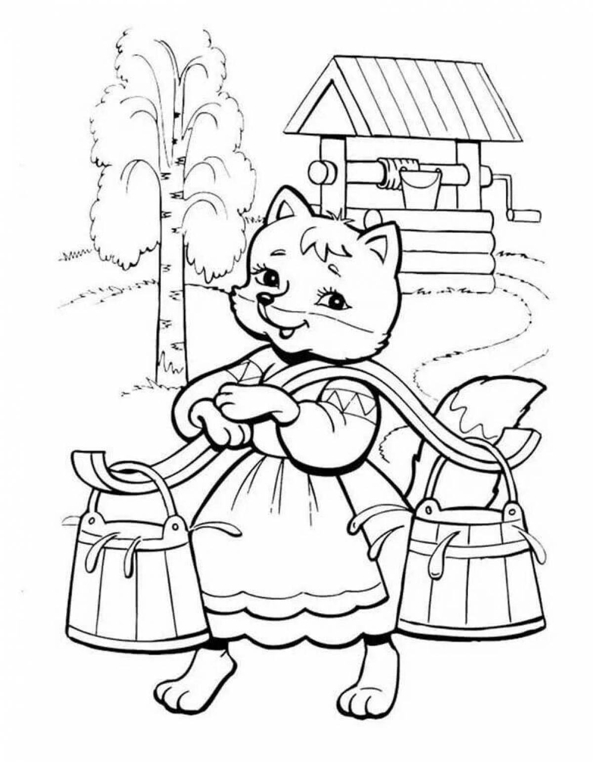 Joyful fox and crane coloring pages for kids