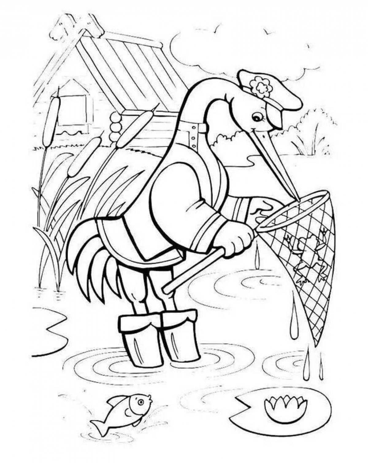 Creative fox and crane coloring book for kids