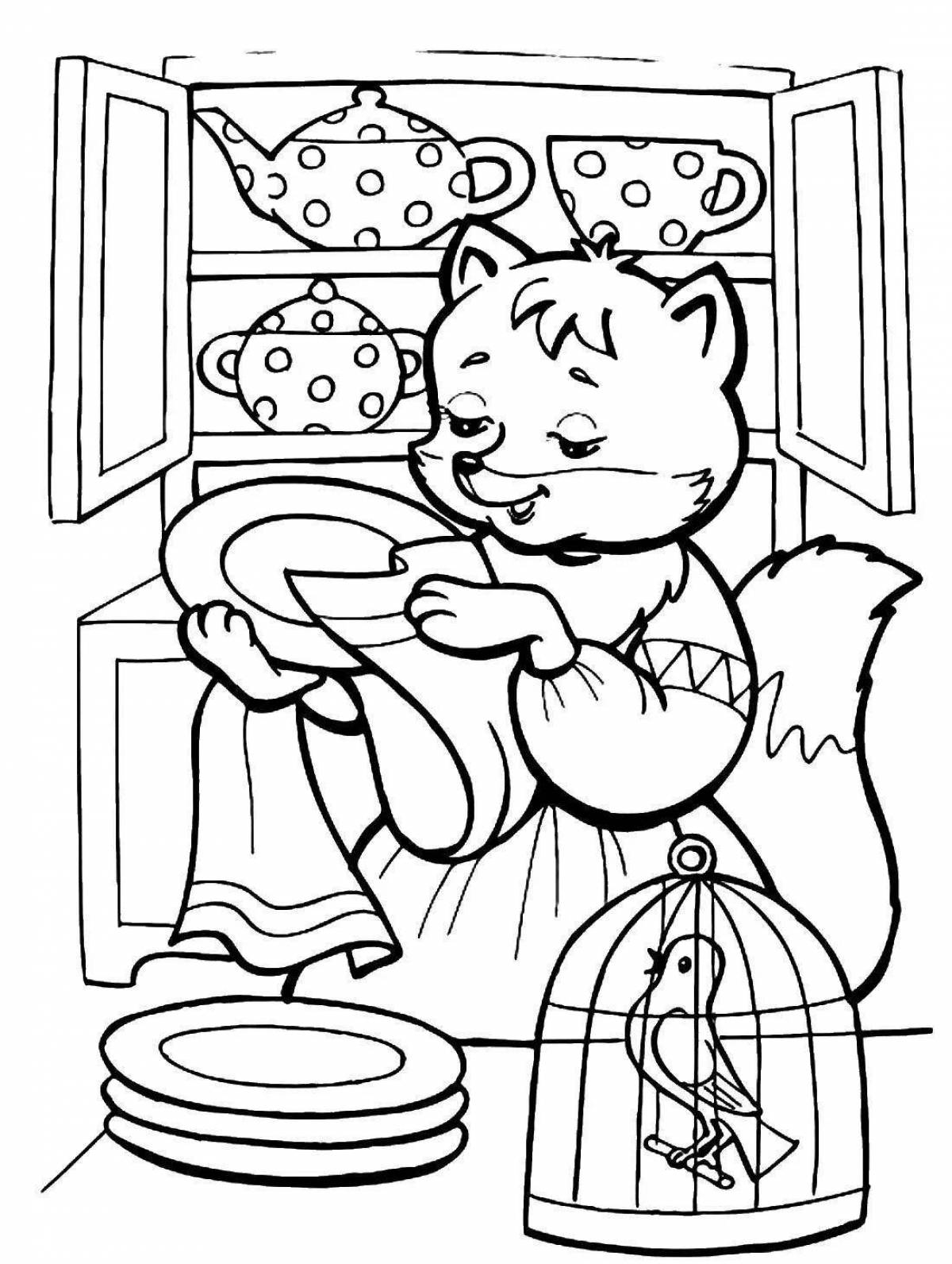 Cute fox and crane coloring pages for kids