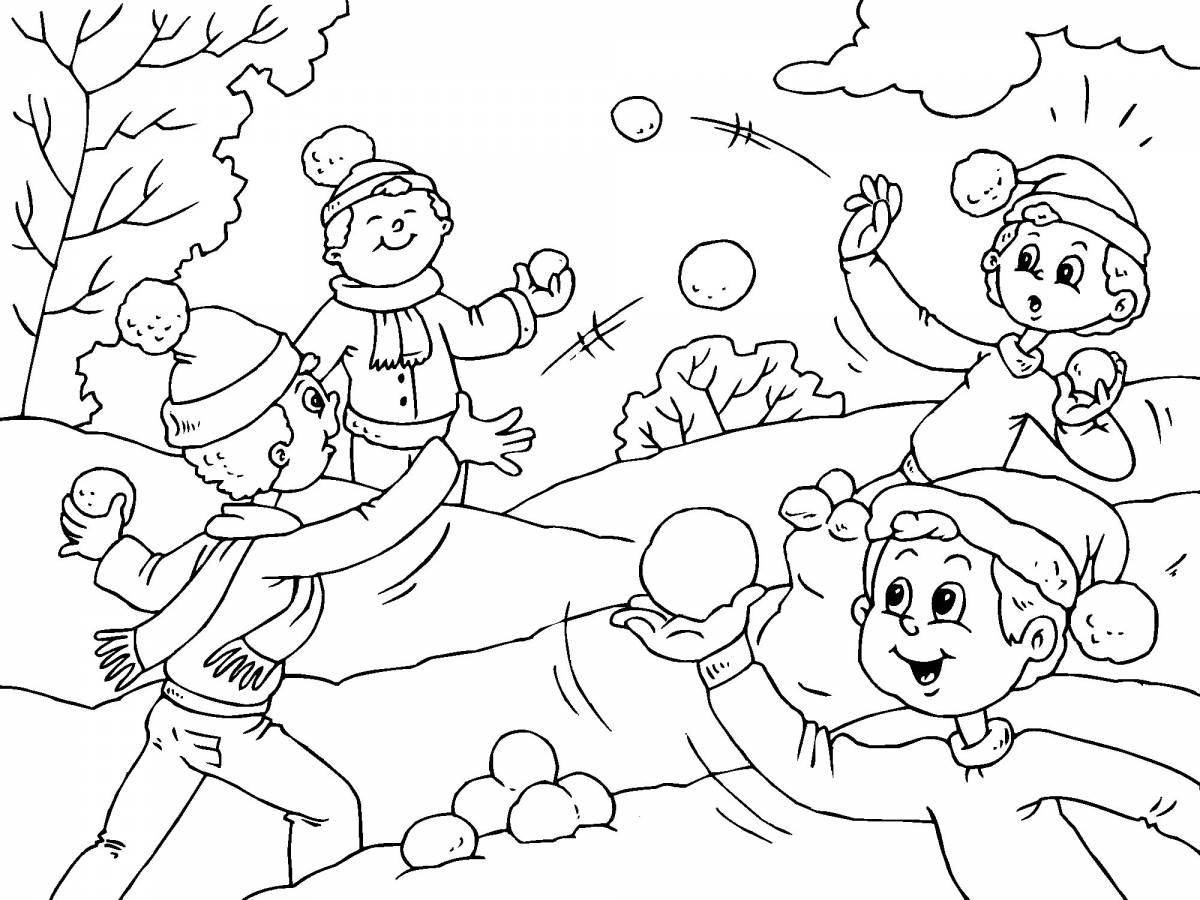 Playful winter coloring book for children 8 years old
