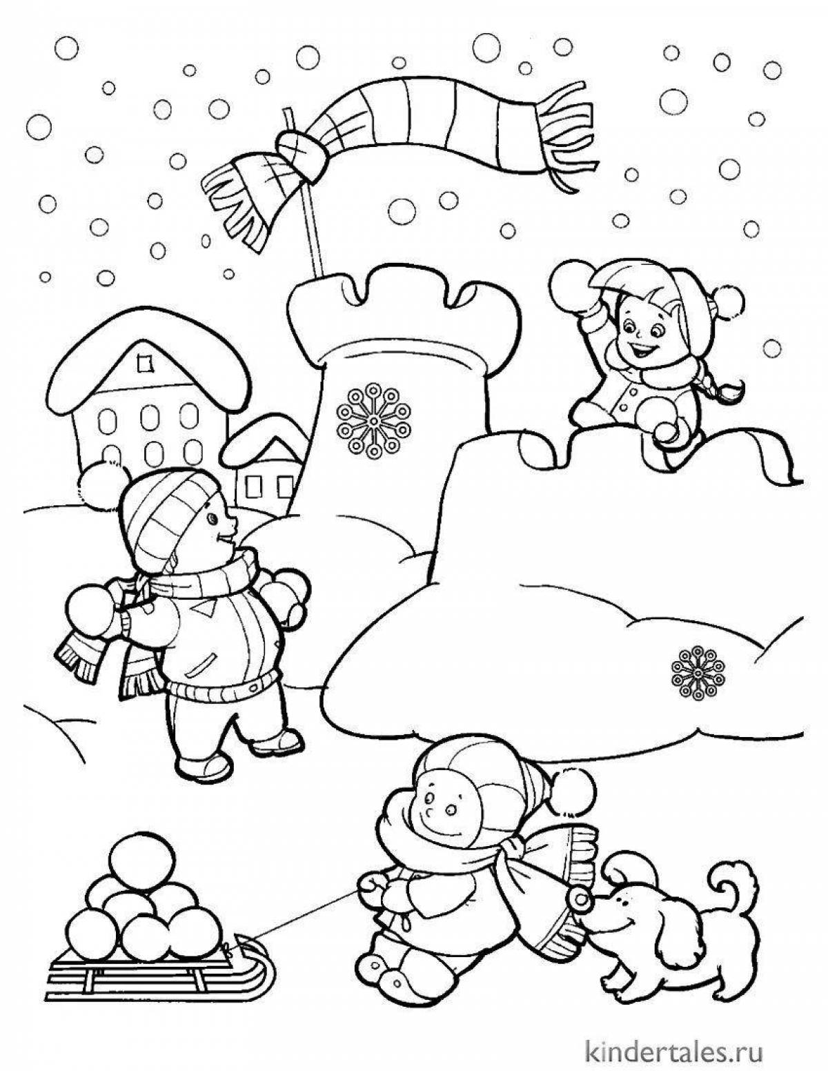 Fun coloring book winter for children 8 years old